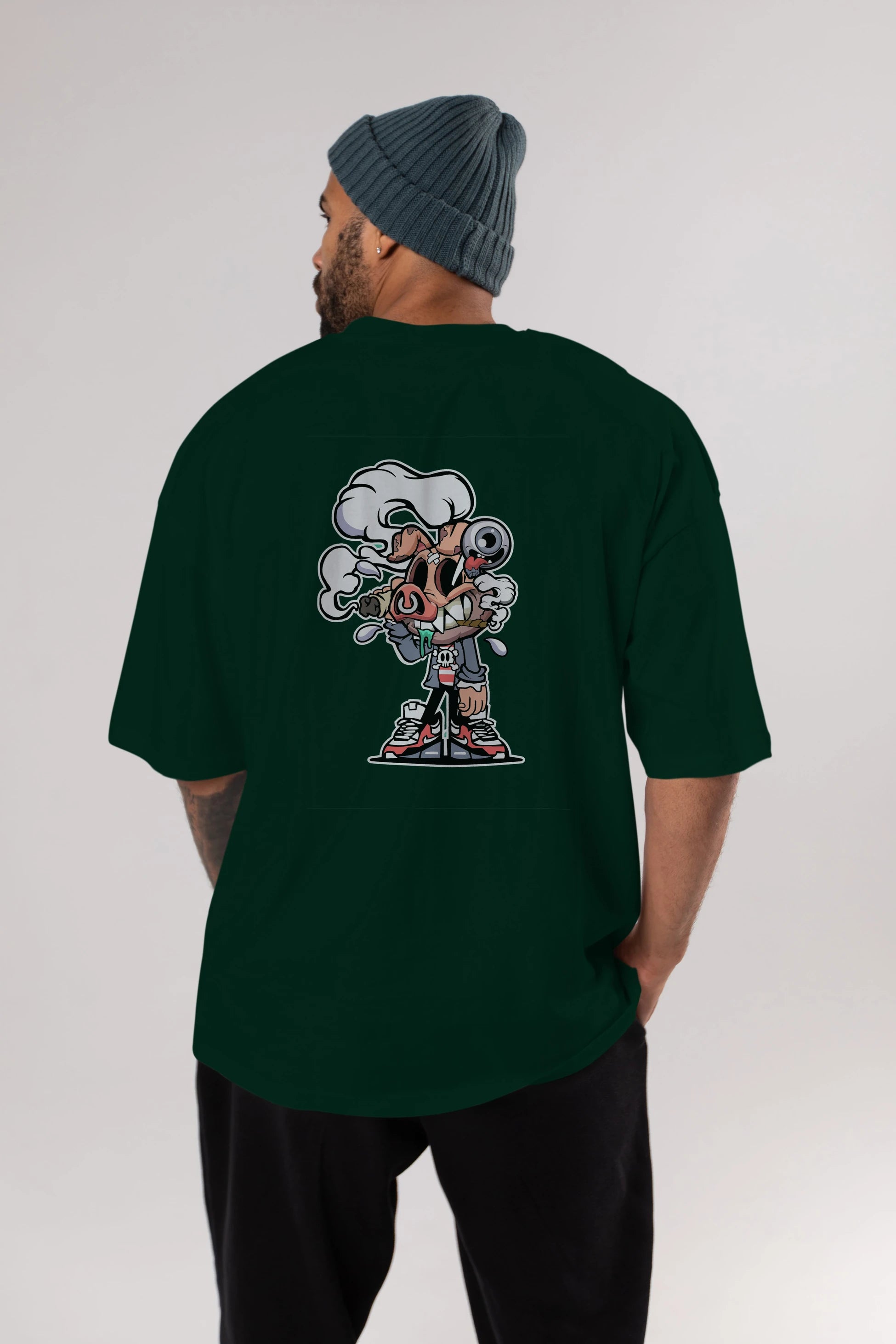 Pig Smoker Arka Baskılı Oversize t-shirt Erkek Kadın Unisex %100 Pamuk tişort