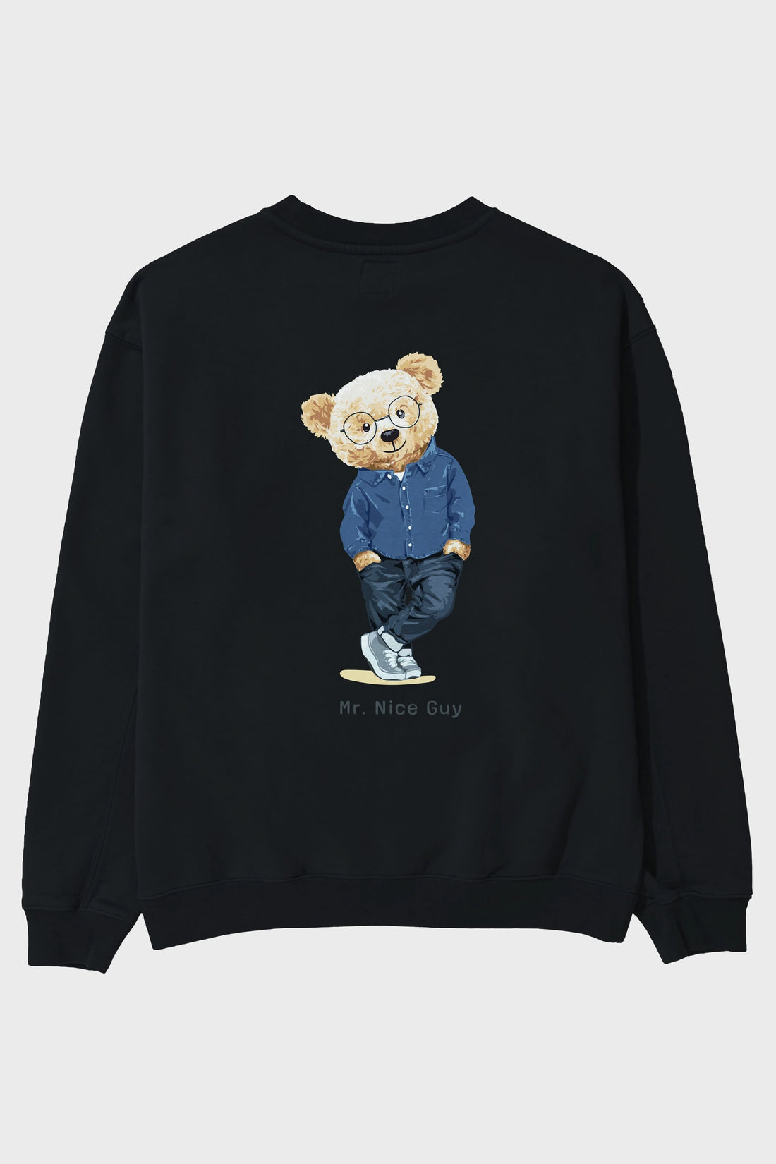 Teddy Bear Mr. Nice Guy Arka Baskılı Oversize Sweatshirt Erkek Kadın Unisex