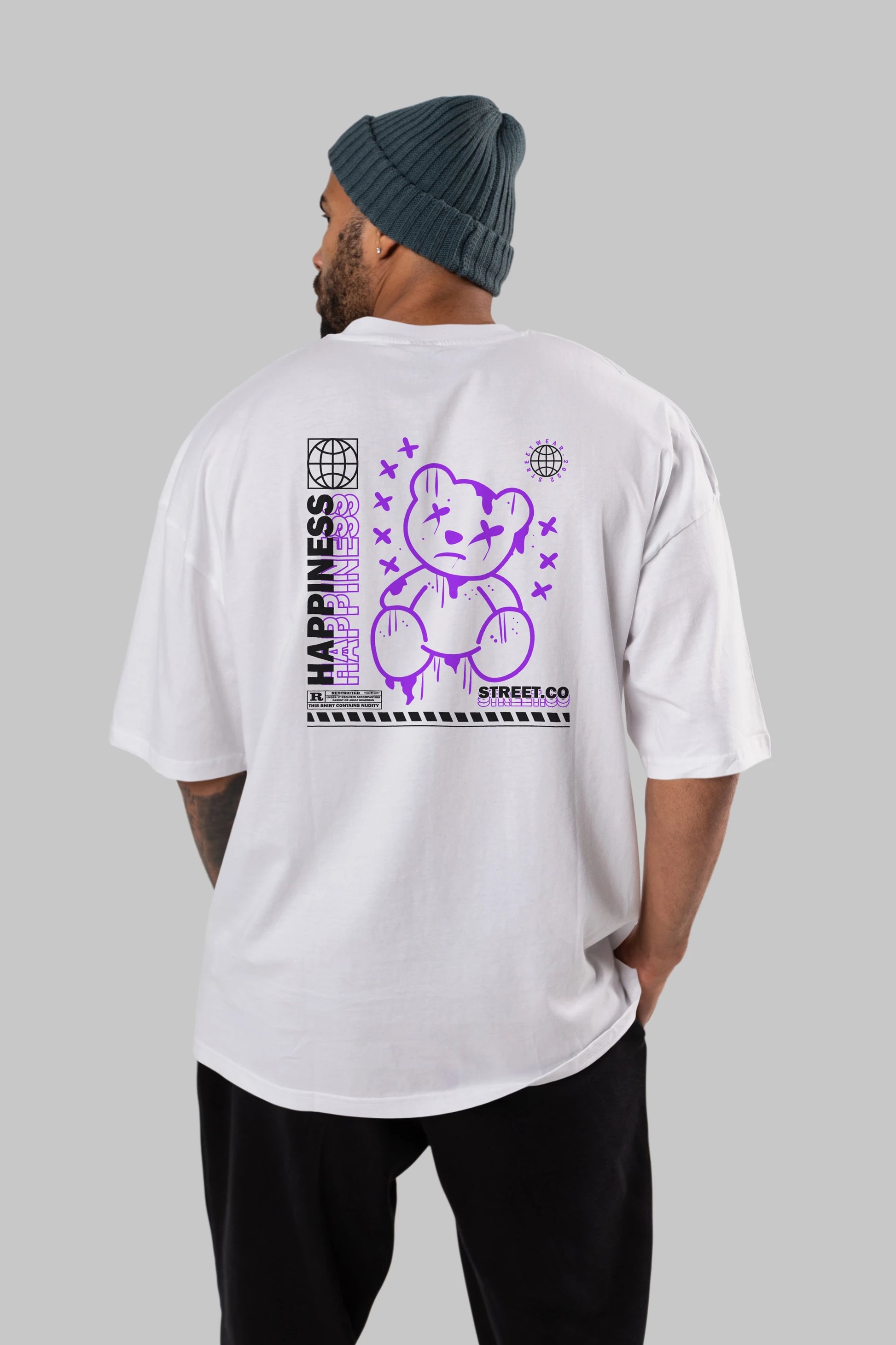 Happiness Bear 3 Arka Baskılı Oversize t-shirt Erkek Kadın Unisex