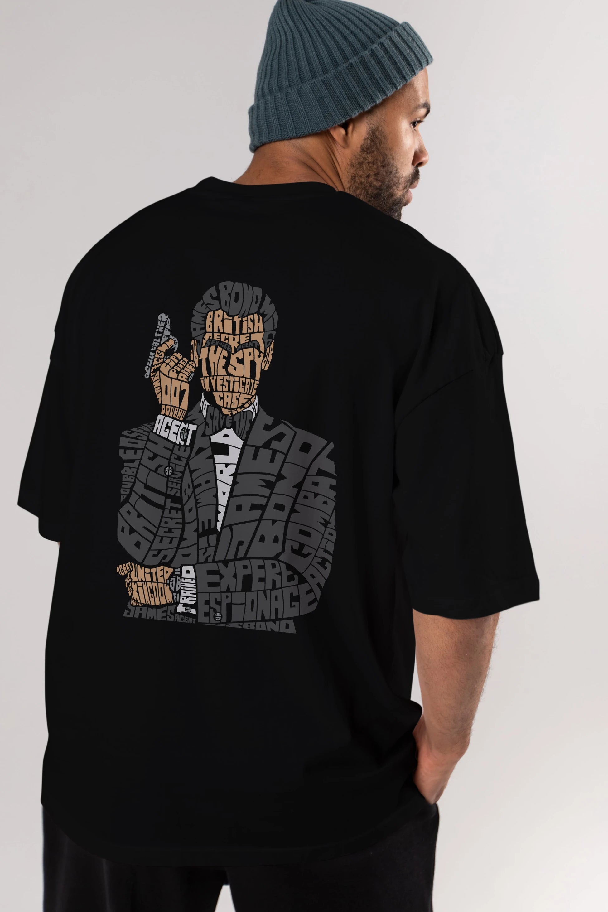 James Bond Arka Baskılı Oversize t-shirt %100 pamuk Erkek Kadın Unisex