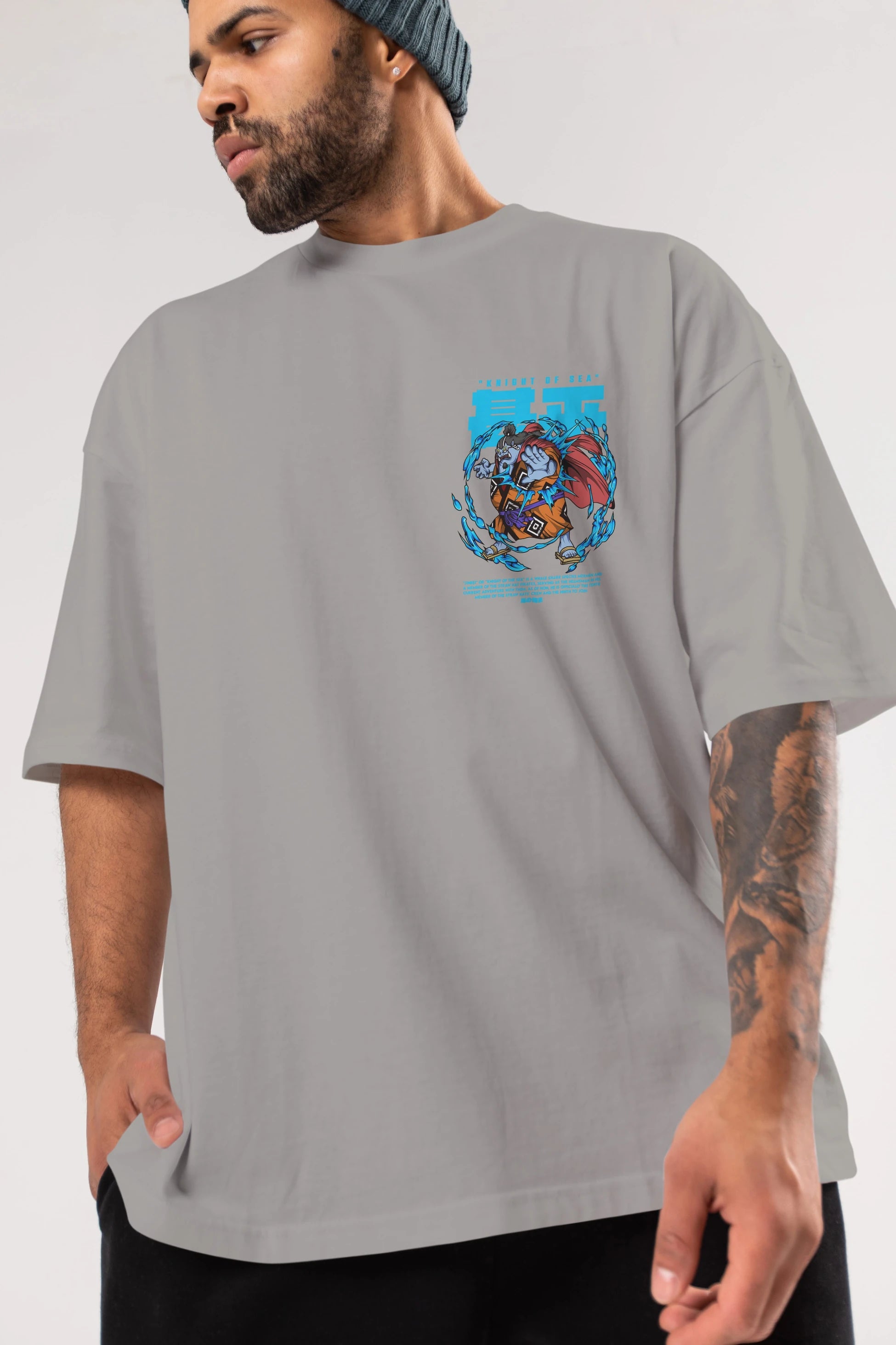 Jinbei Ön Sol Baskılı Oversize t-shirt Erkek Kadın Unisex %100 Pamuk Bisiklet Yaka tişort