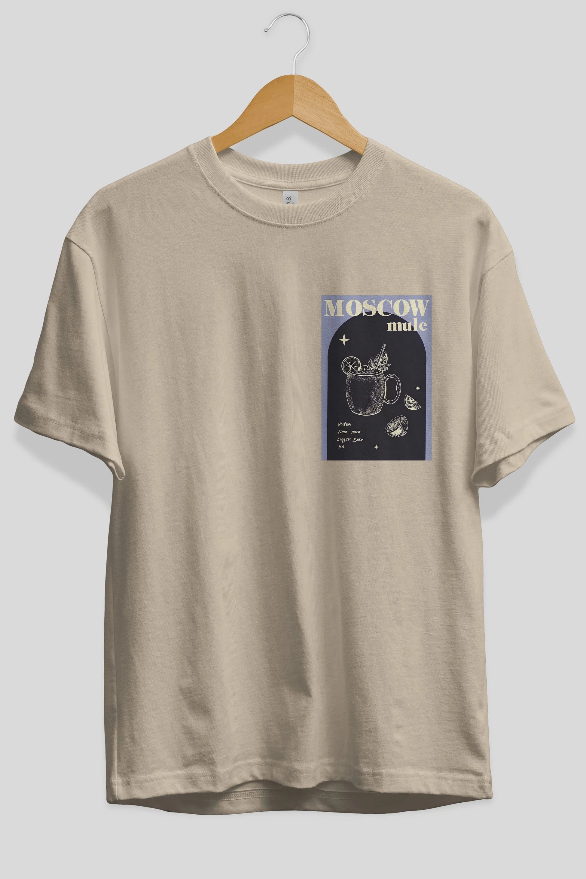 Moscow Mule Ön Sol Baskılı Oversize t-shirt Erkek Kadın Unisex %100 Pamuk Bisiklet Yaka tişort