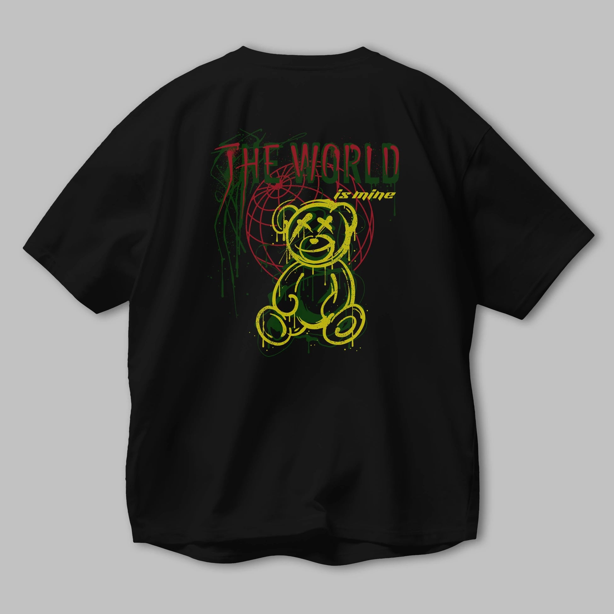 The World is Mine Bear Arka Baskılı Oversize t-shirt Erkek Kadın Unisex