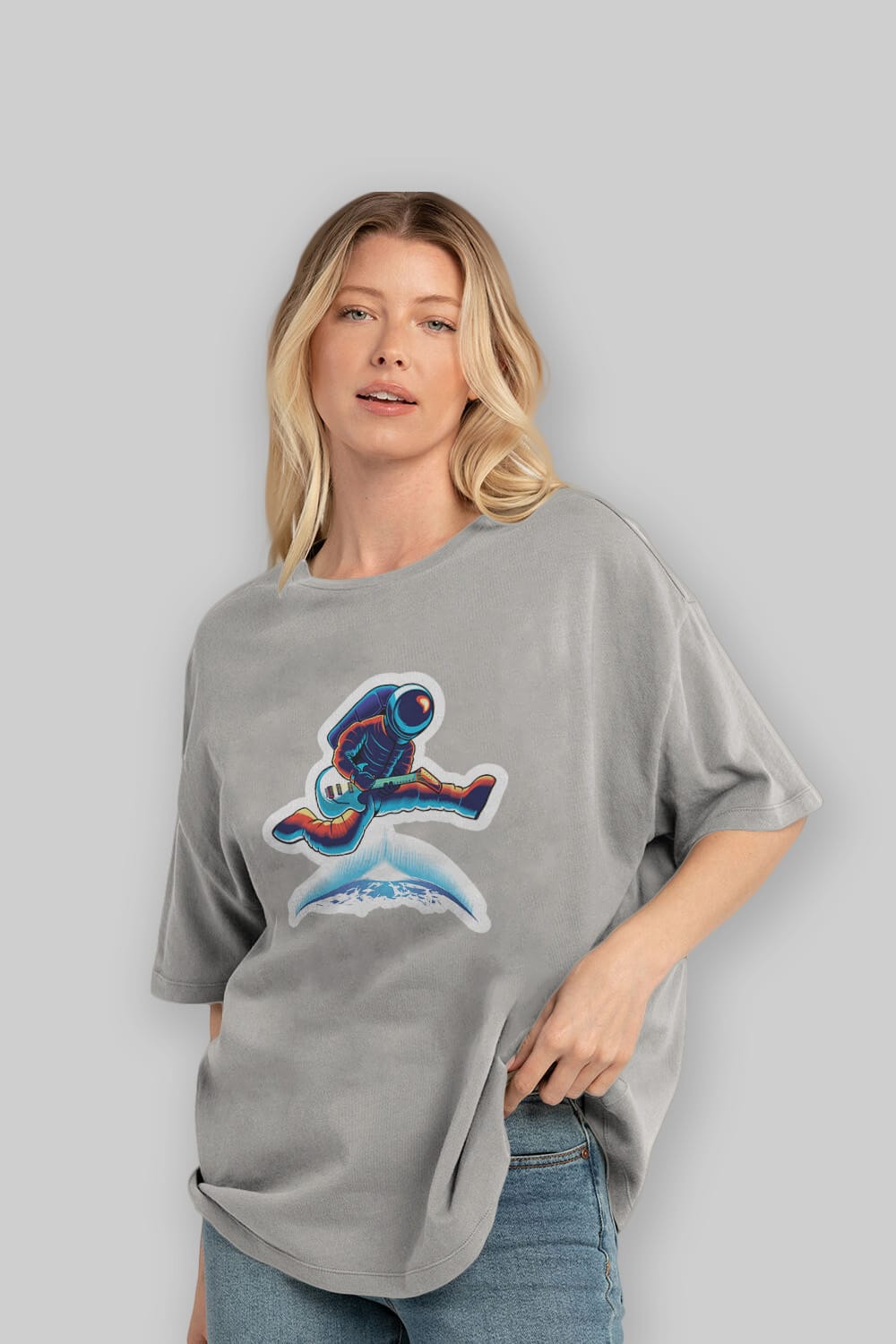 Astroguitar Sticker Ön Baskılı Oversize t-shirt Erkek Kadın Unisex