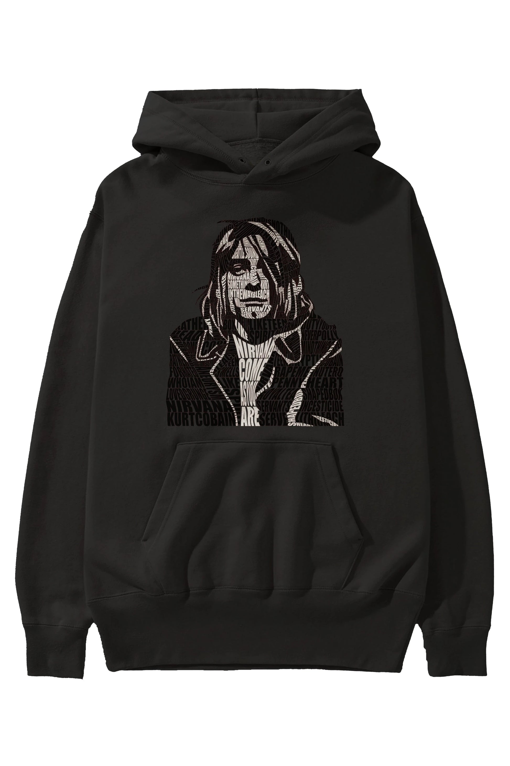 Kurt Cobain Calligram Ön Baskılı Hoodie Oversize Kapüşonlu Sweatshirt Erkek Kadın Unisex
