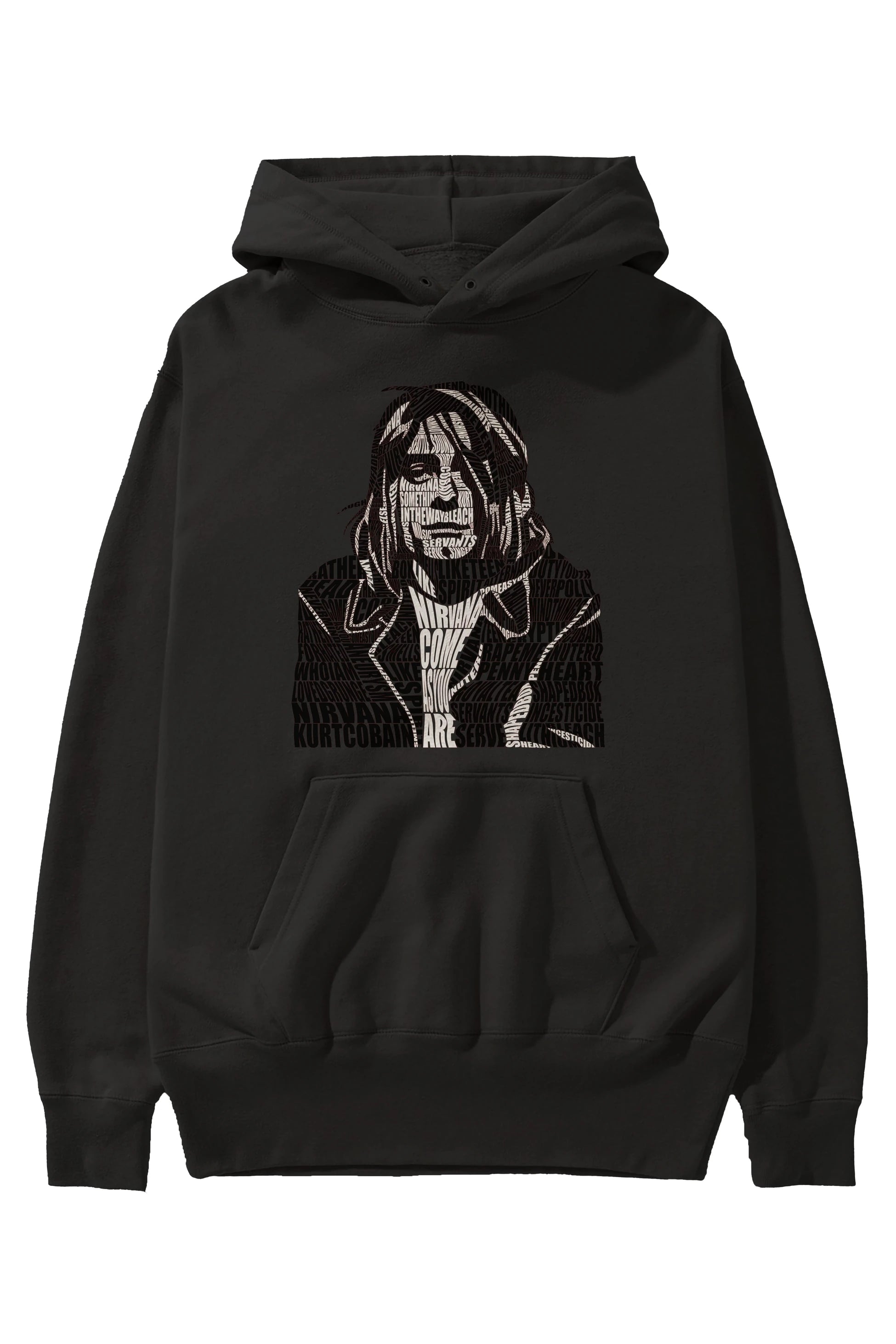 Kurt Cobain Calligram Ön Baskılı Hoodie Oversize Kapüşonlu Sweatshirt Erkek Kadın Unisex