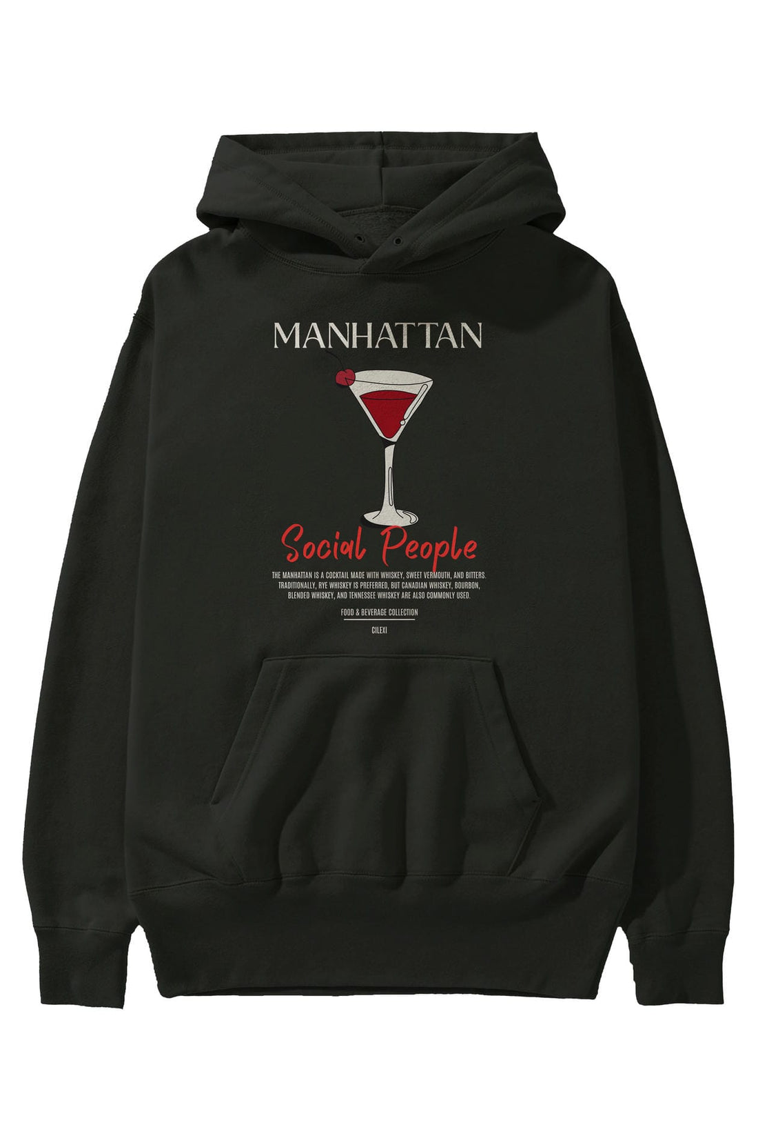 Manhattan Kokteyl Ön Baskılı Hoodie Oversize Kapüşonlu Sweatshirt Erkek Kadın