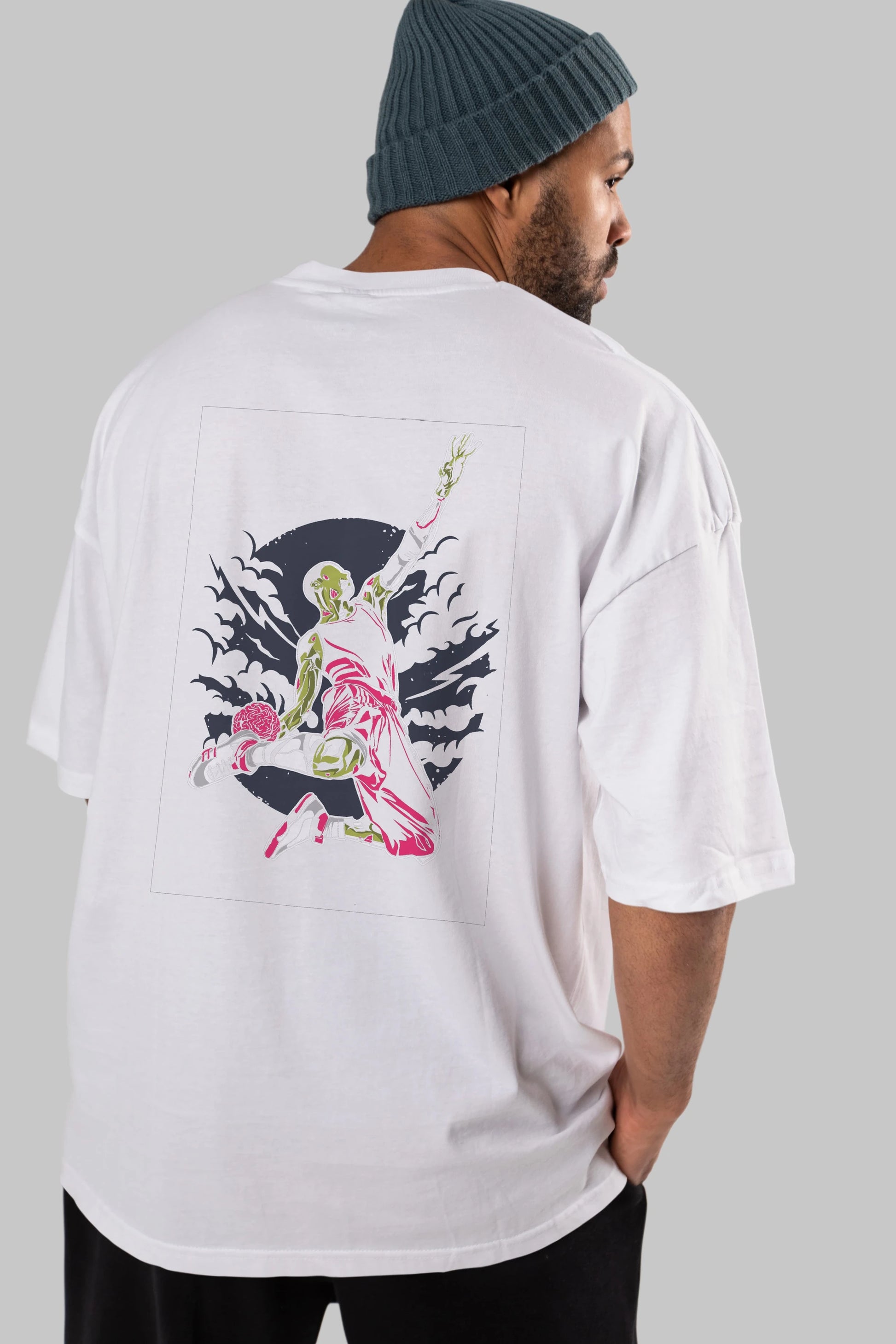 Zombie Slam Dunk Arka Baskılı Oversize t-shirt Erkek Kadın Unisex %100 Pamuk