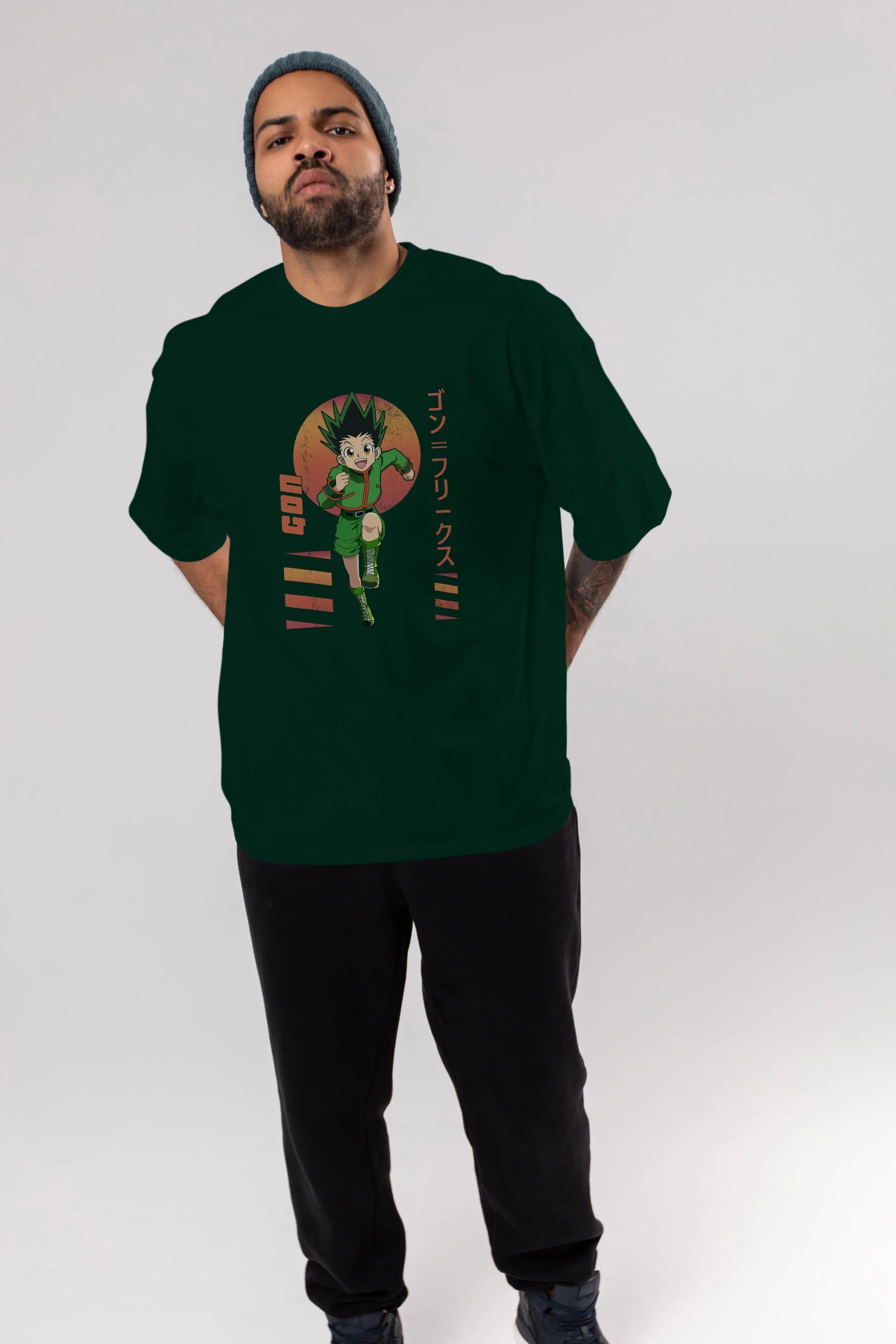 Gon Freecss HUNTER X HUNTER 2 Anime Ön Baskılı Oversize t-shirt %100 pamuk Erkek Kadın Unisex
