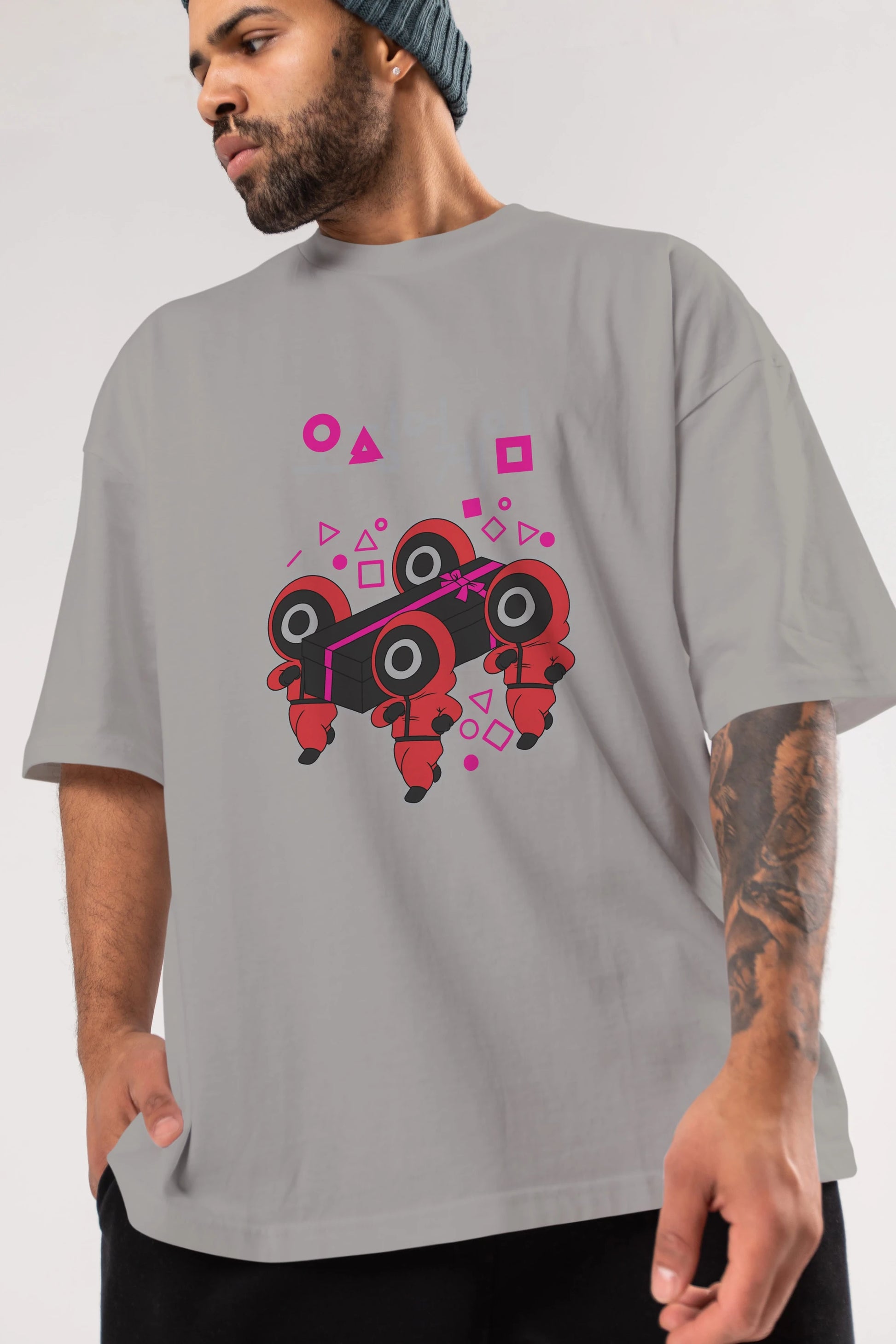 Squid Game (6) Ön Baskılı Oversize t-shirt Erkek Kadın Unisex %100 Pamuk Bisiklet Yaka tişort