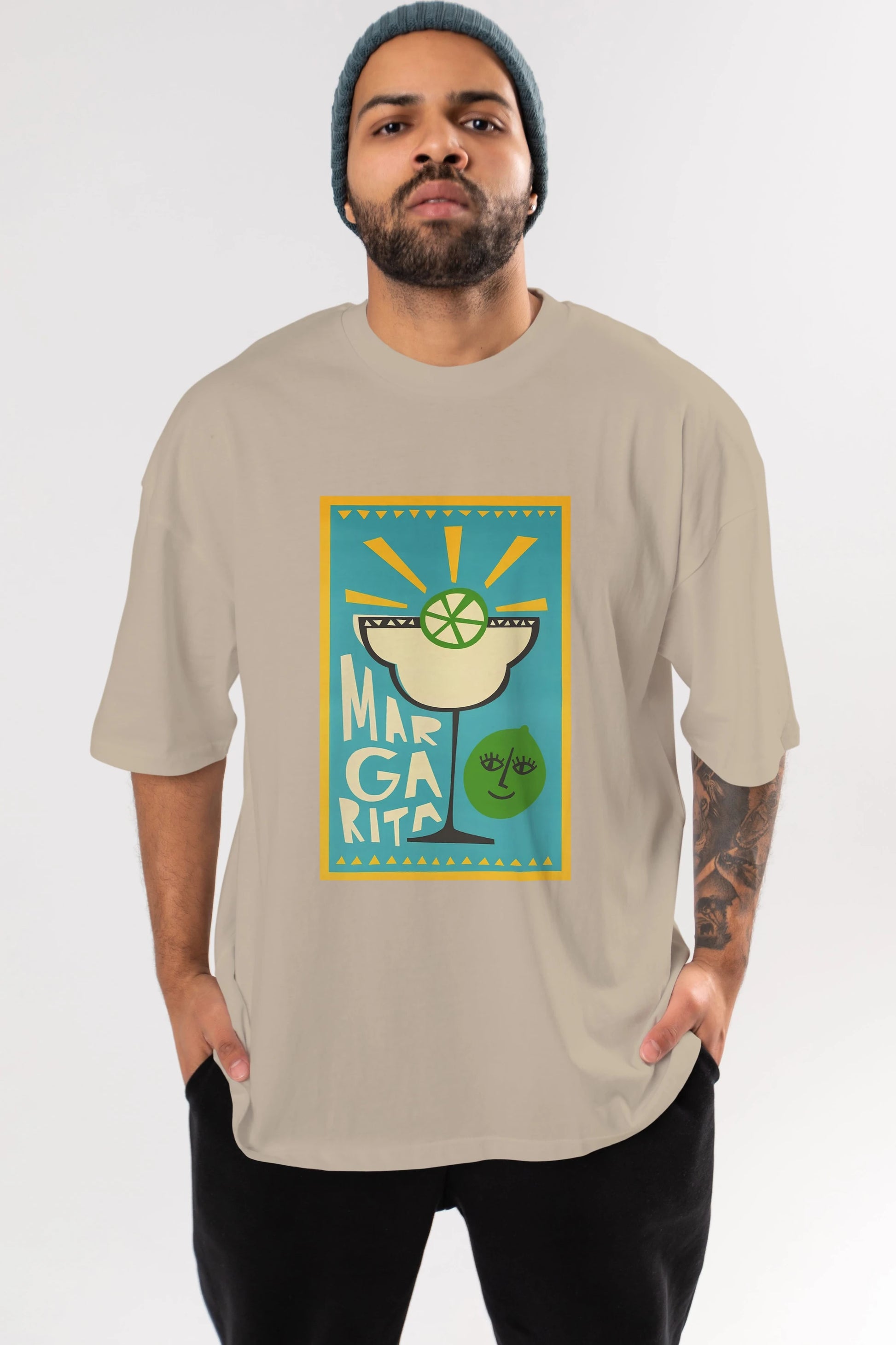 Margarita 4 Ön Baskılı Oversize t-shirt Erkek Kadın Unisex %100 Pamuk Bisiklet Yaka tişort