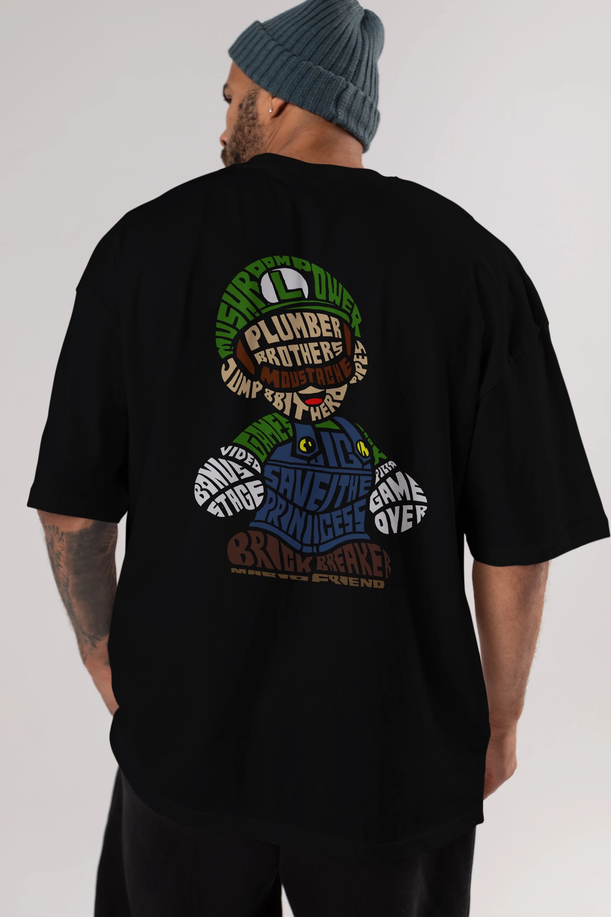 Plumber Brothers Arka Baskılı Oversize t-shirt %100 pamuk Erkek Kadın Unisex