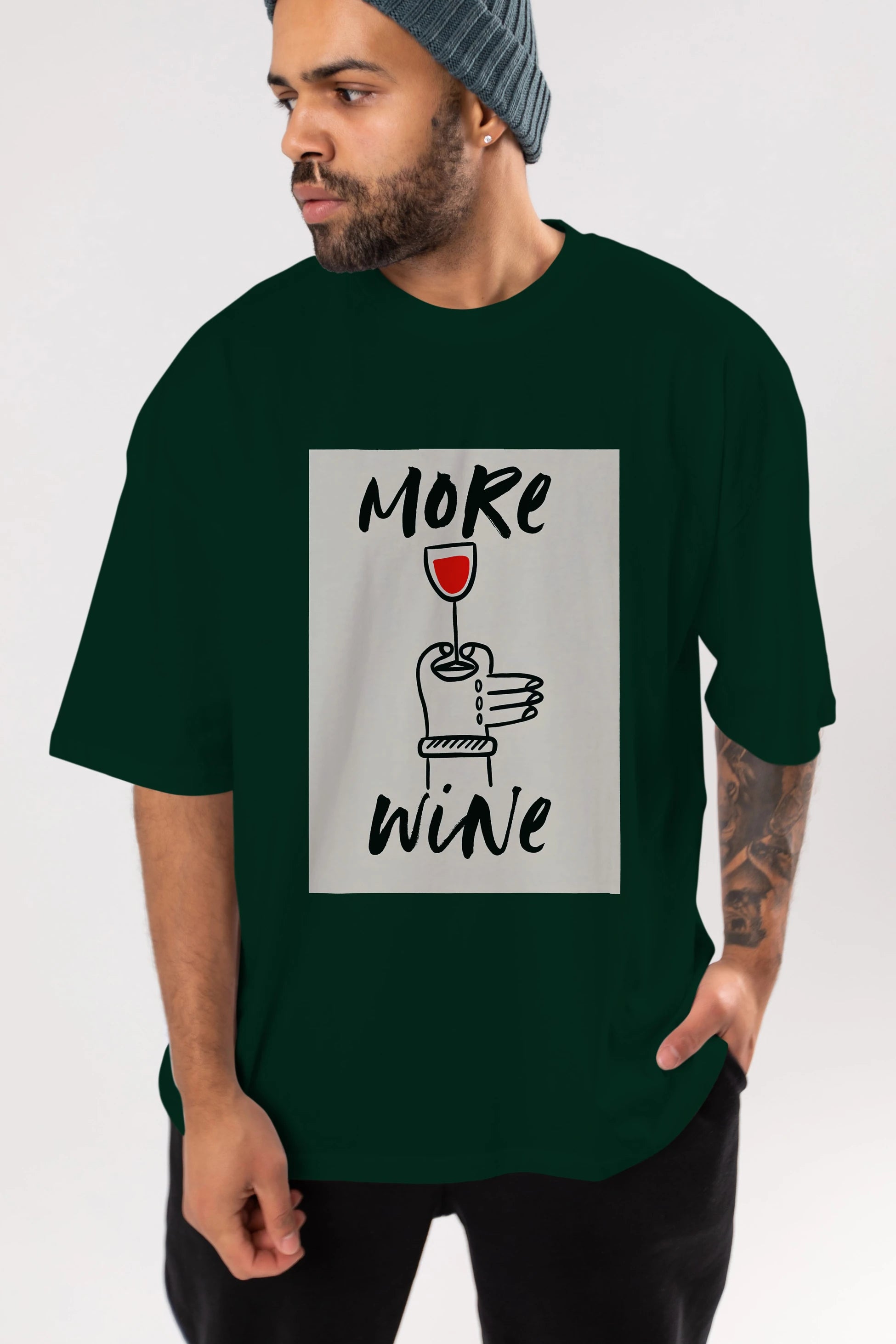 More Wine 2 Ön Baskılı Oversize t-shirt Erkek Kadın Unisex %100 Pamuk Bisiklet Yaka tişort