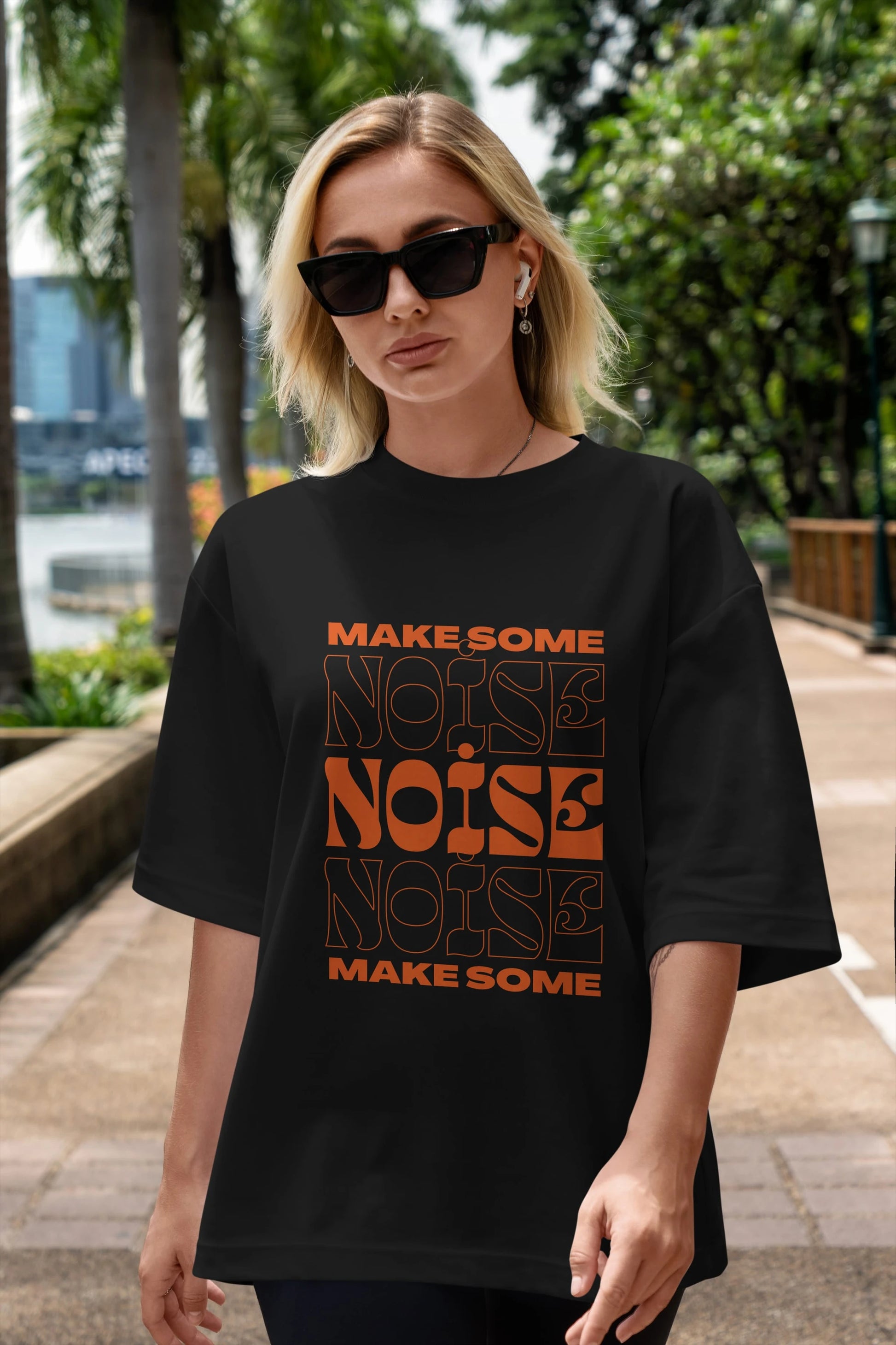 Make Some Noise Yazılı 2 Ön Baskılı Oversize t-shirt Erkek Kadın Unisex