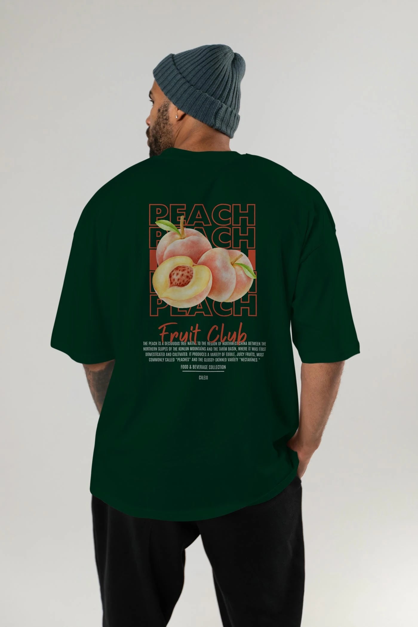 Peach Arka Baskılı Oversize t-shirt Erkek Kadın Pamuk Bisiklet Yaka tişort