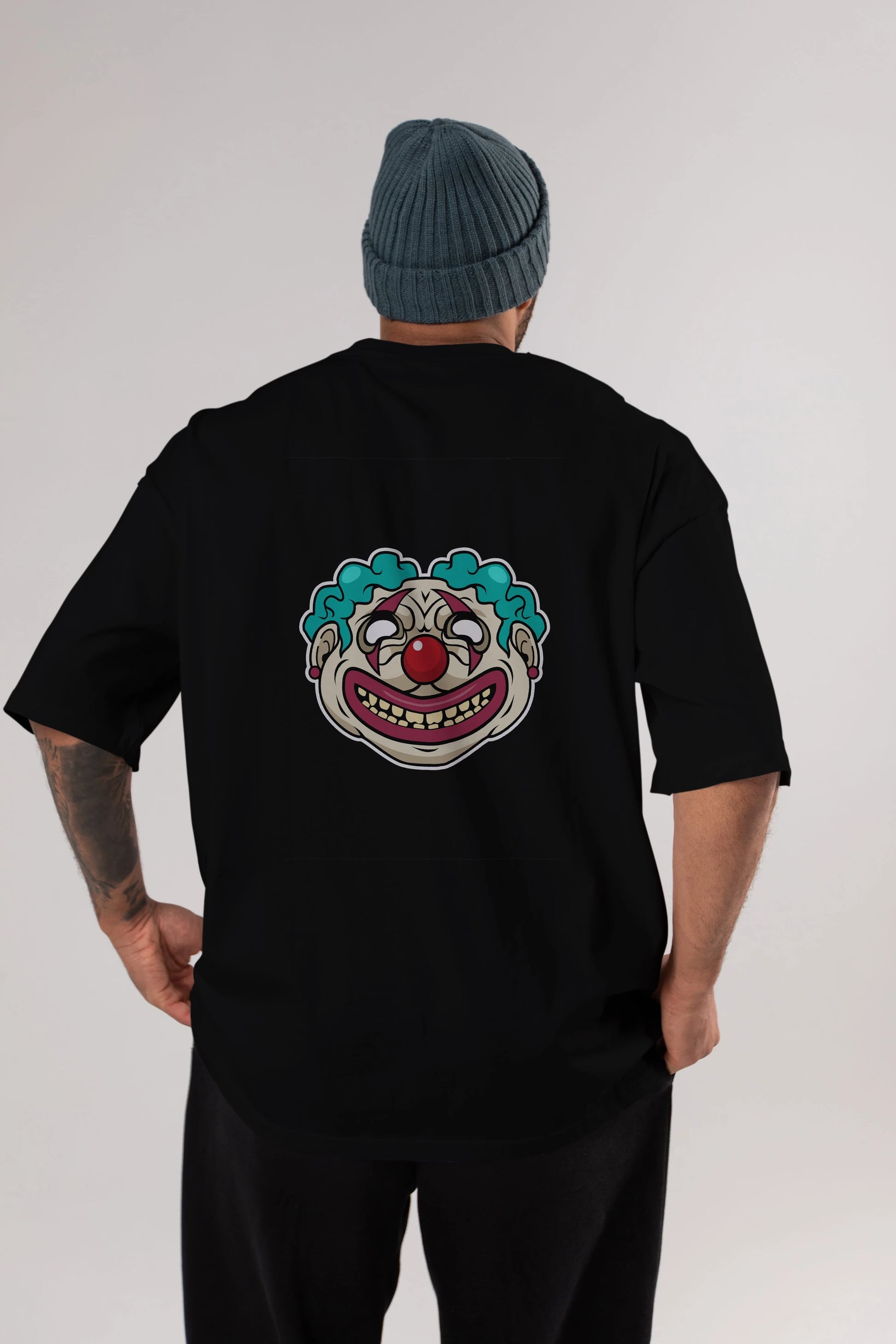 Clown Head Arka Baskılı Oversize t-shirt Erkek Kadın Unisex %100 Pamuk tişort