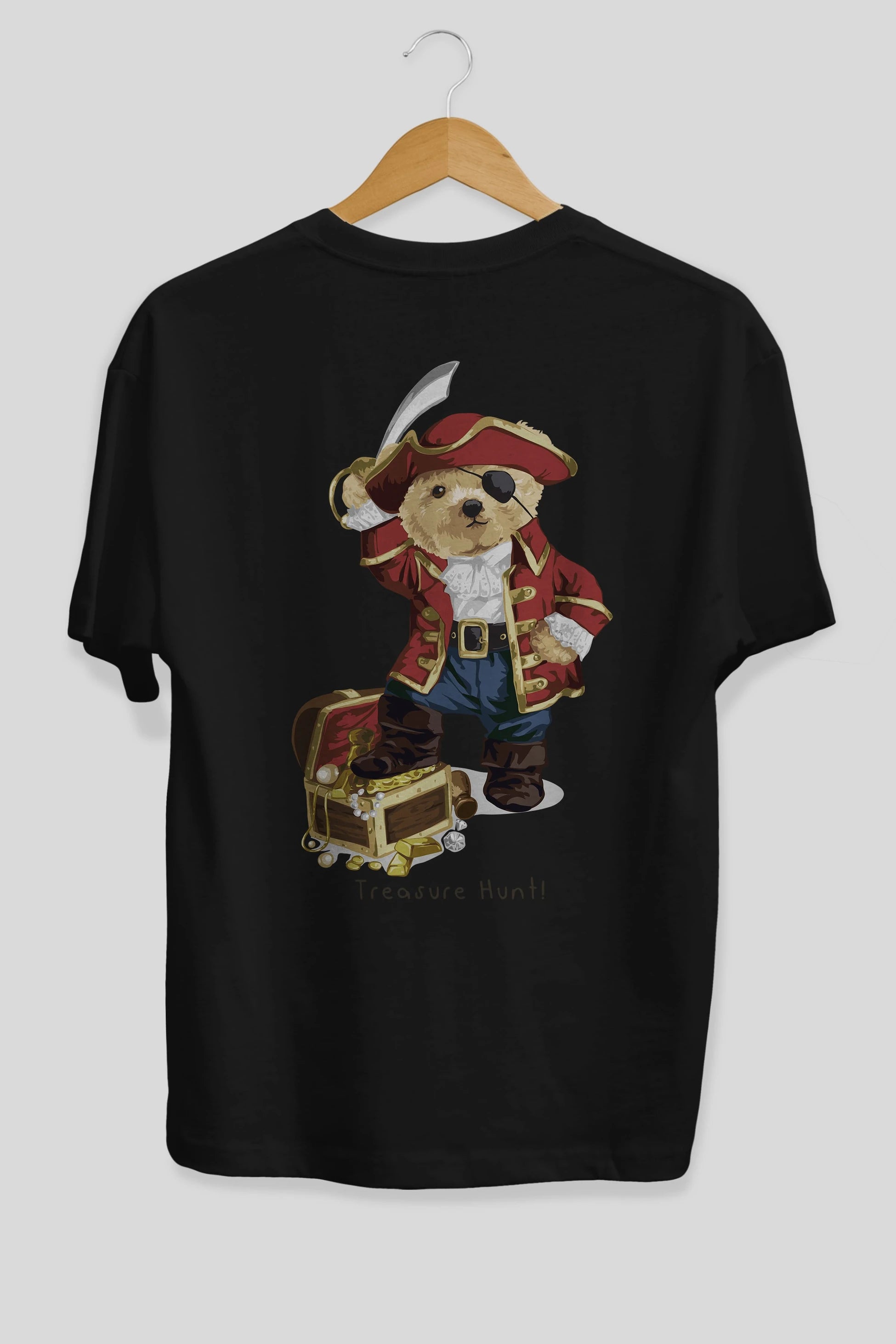 Teddy Bear Treasure Hunt Arka Baskılı Oversize t-shirt Erkek Kadın Unisex %100 Pamuk