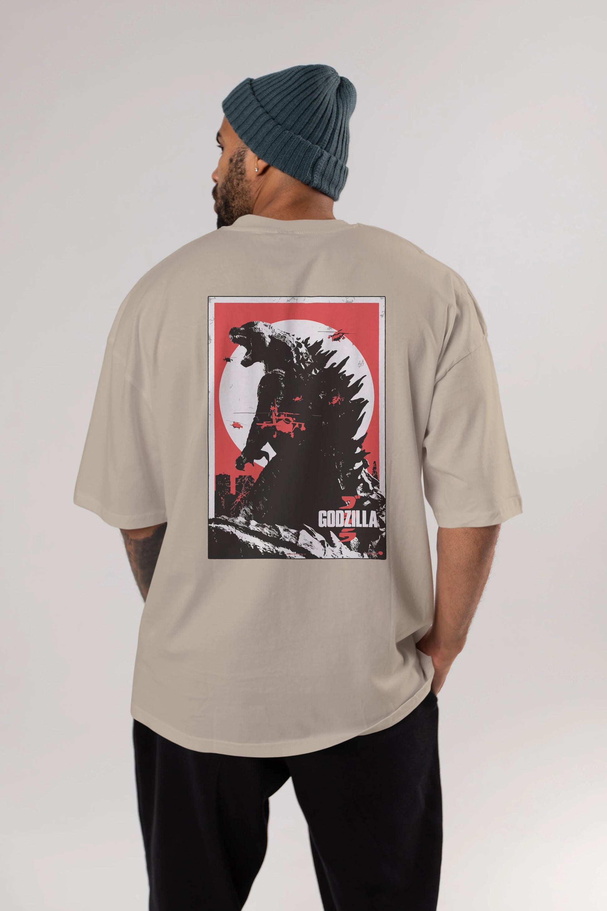 Godzilla (2) Arka Baskılı Oversize t-shirt Erkek Kadın Unisex %100 Pamuk Bisiklet Yaka tişort