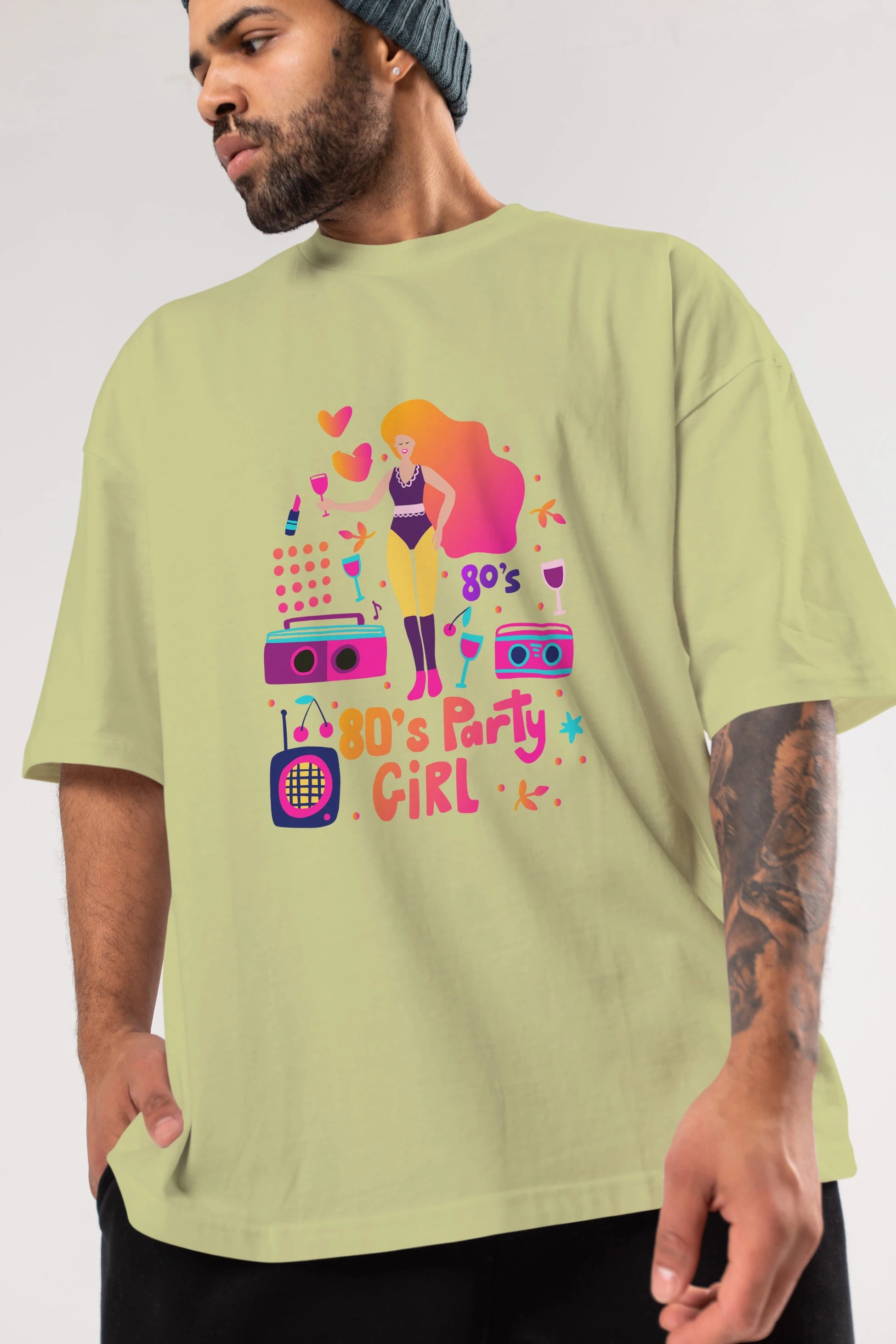 Retro Girl Party Ön Baskılı Oversize t-shirt Erkek Kadın Unisex