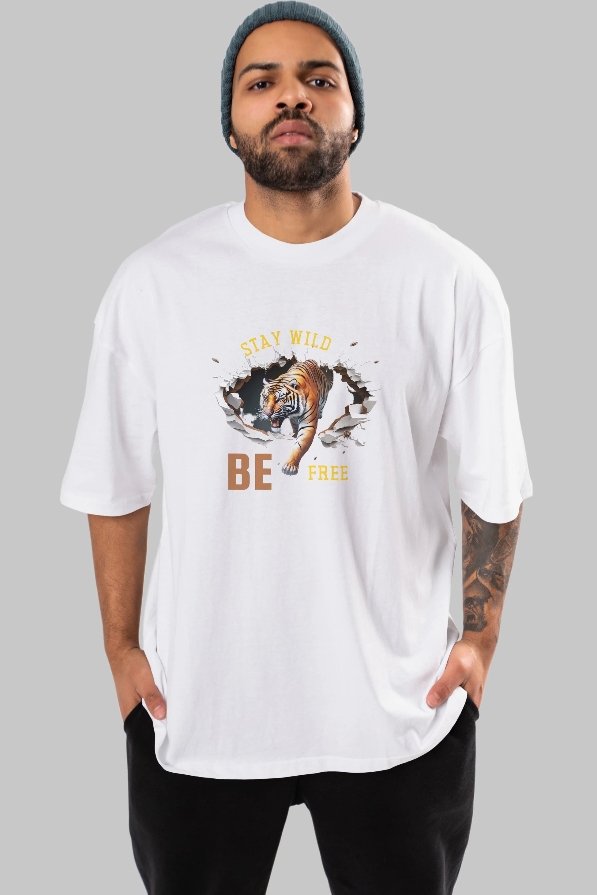 Stay Wild Be Free Yazılı Ön Baskılı Oversize t-shirt Erkek Kadın Unisex