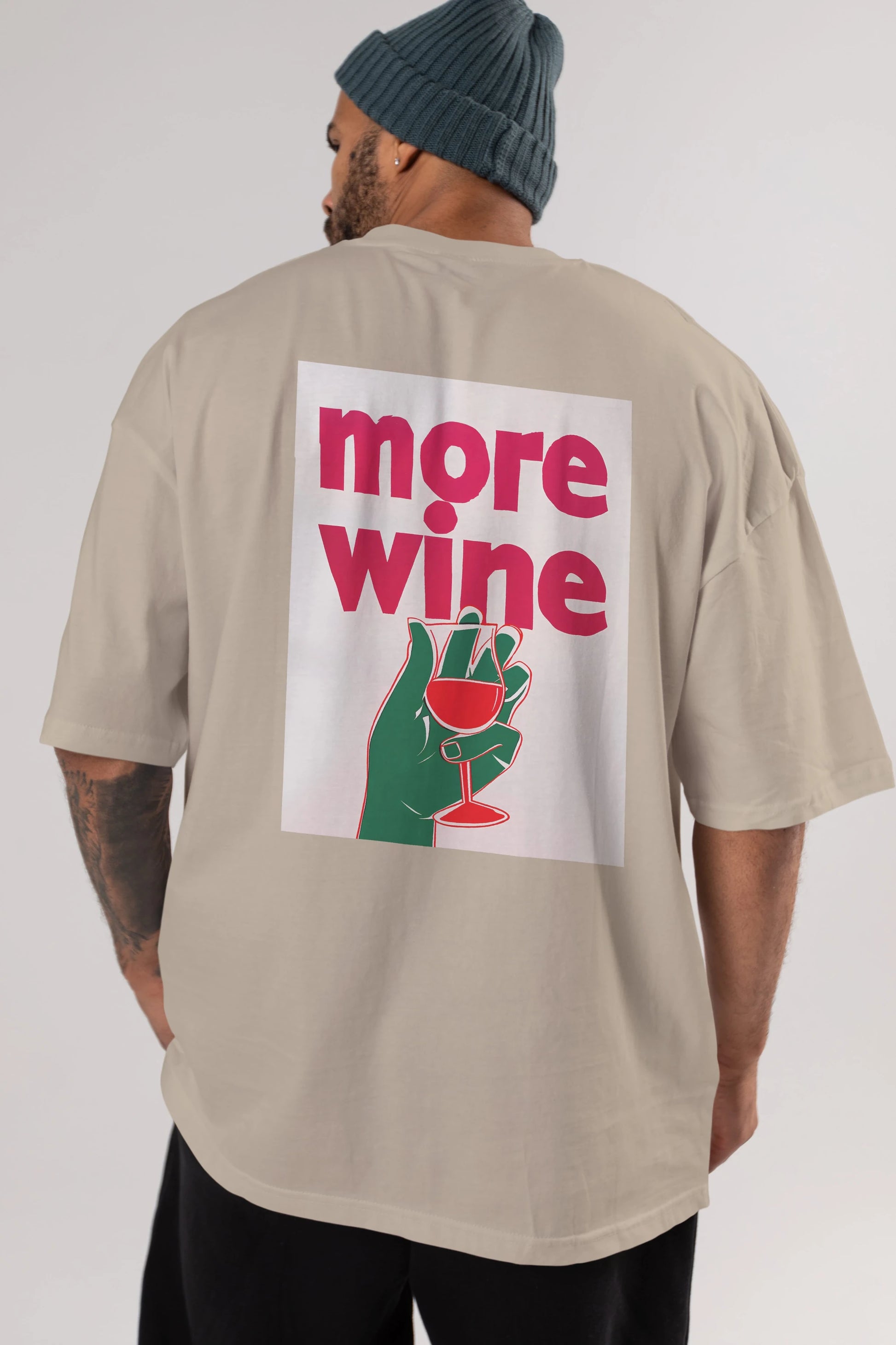 More Wine 3 Arka Baskılı Oversize t-shirt Erkek Kadın Unisex %100 Pamuk Bisiklet Yaka tişort