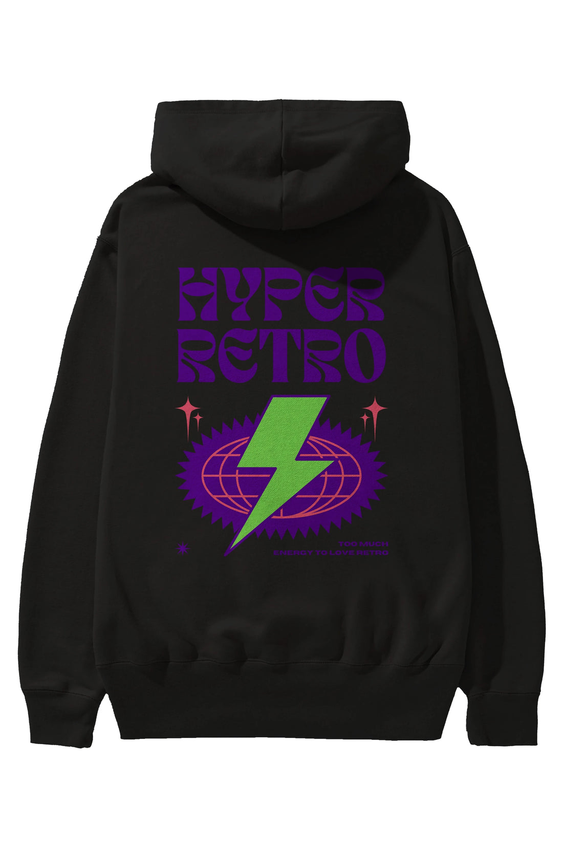 Hyper Retro Yazılı Arka Baskılı Oversize Hoodie Kapüşonlu Sweatshirt Erkek Kadın Unisex