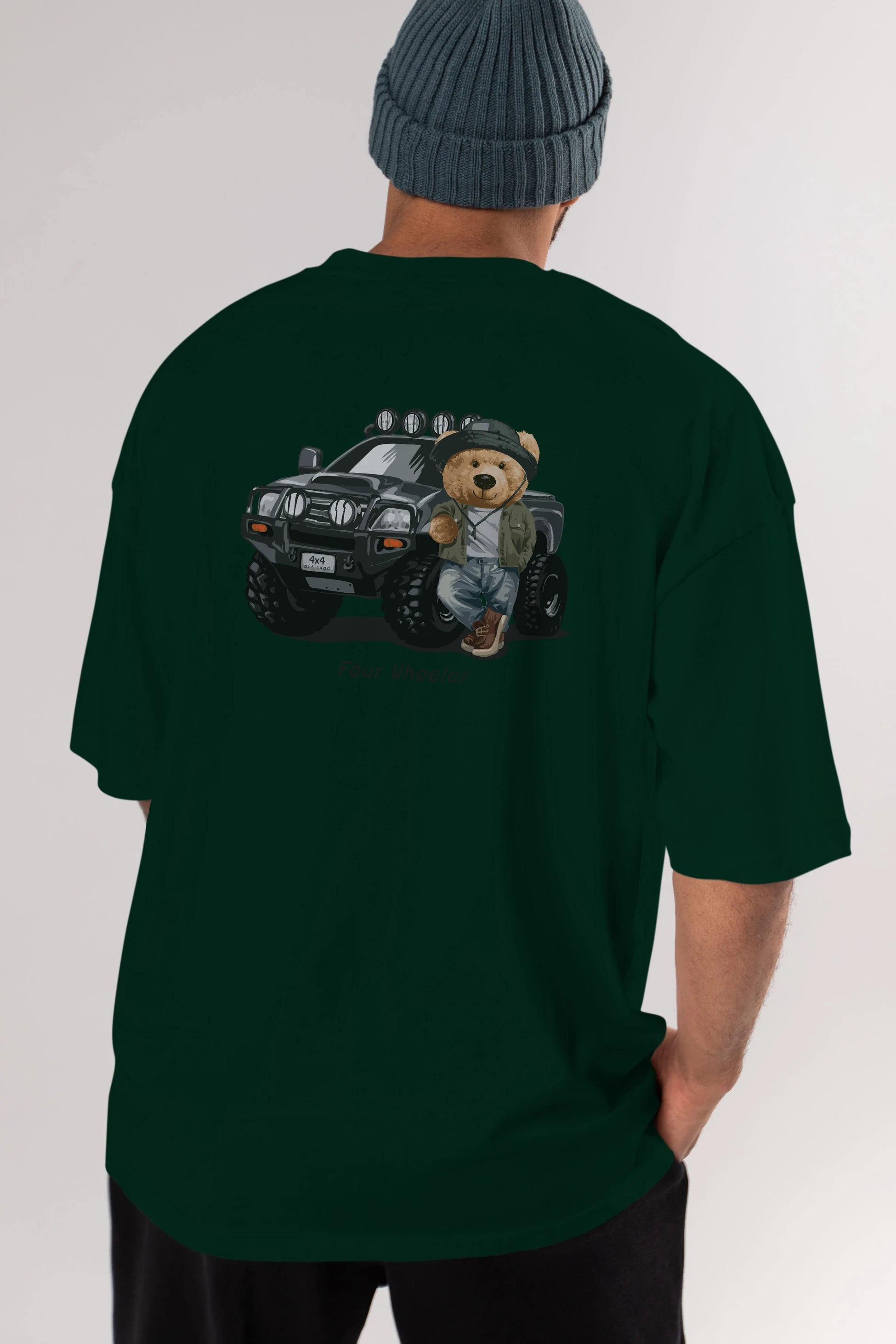 Teddy Bear Off Road Arka Baskılı Oversize t-shirt Erkek Kadın Unisex %100 Pamuk
