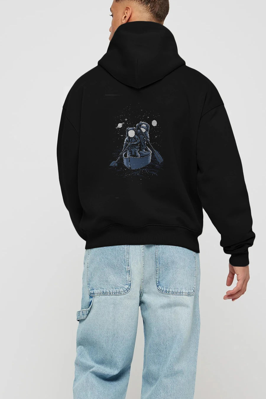 Across The Galaxy Arka Baskılı Hoodie Oversize Kapüşonlu Sweatshirt Erkek Kadın Unisex