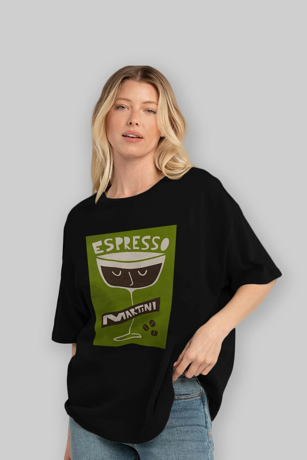Espresso Martini 2 Ön Baskılı Oversize t-shirt Erkek Kadın Unisex %100 Pamuk Bisiklet Yaka tişort