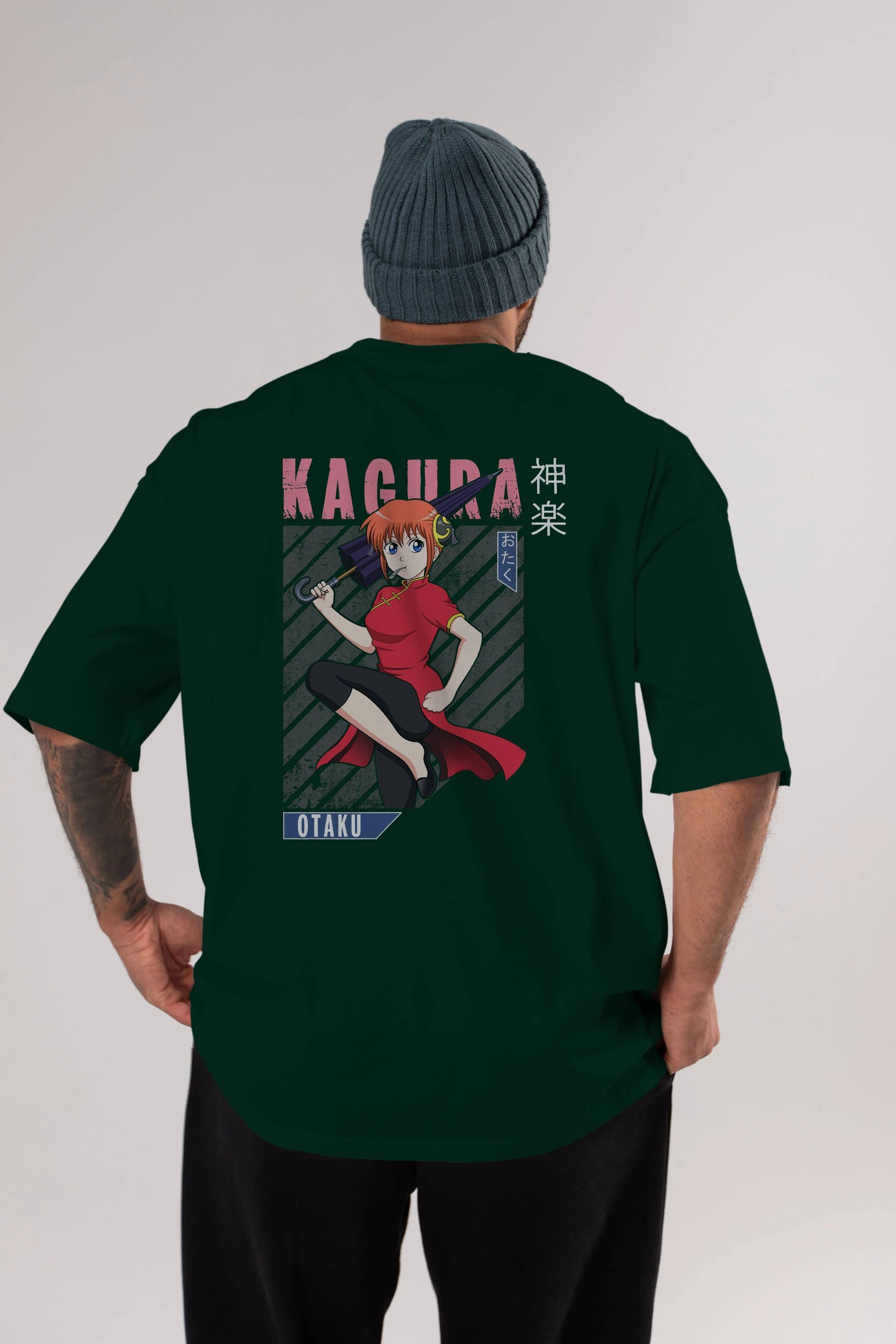 Kagura GINTAMA 1 Anime Arka Baskılı Oversize t-shirt Erkek Kadın Unisex