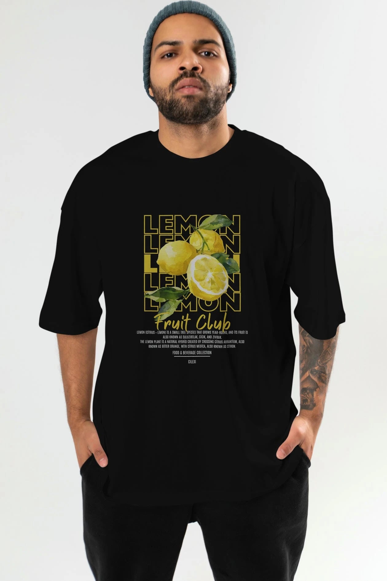 Lemon Ön Baskılı Oversize t-shirt Erkek Kadın Pamuk Bisiklet Yaka tişort