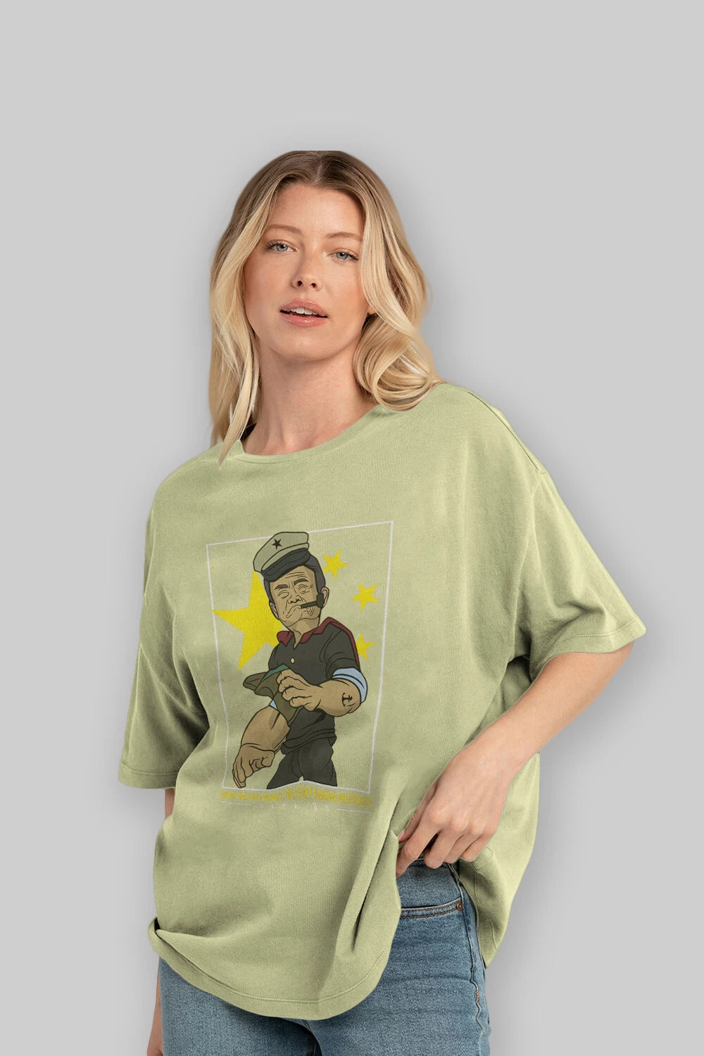 Popeye Jack Ma Ön Baskılı Oversize t-shirt Erkek Kadın Unisex %100 Pamuk tişort