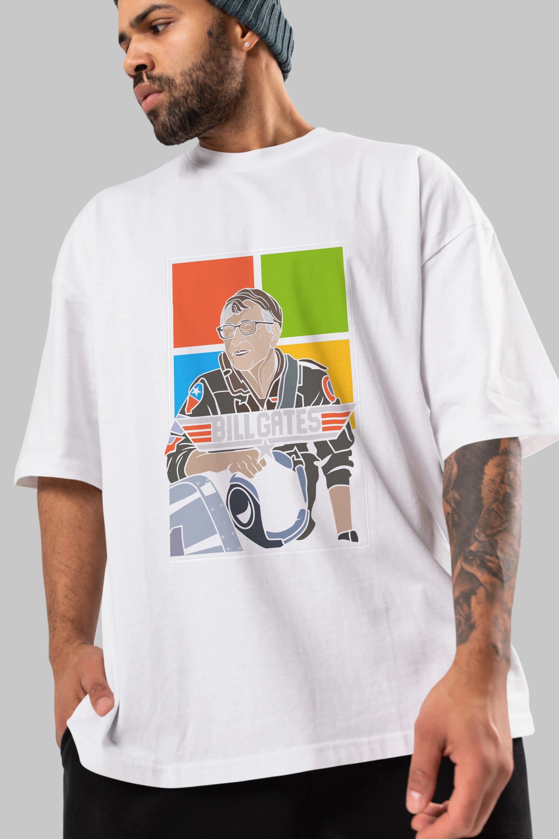 Bill Gates Top Gun Ön Baskılı Oversize t-shirt Erkek Kadın Unisex %100 Pamuk tişort