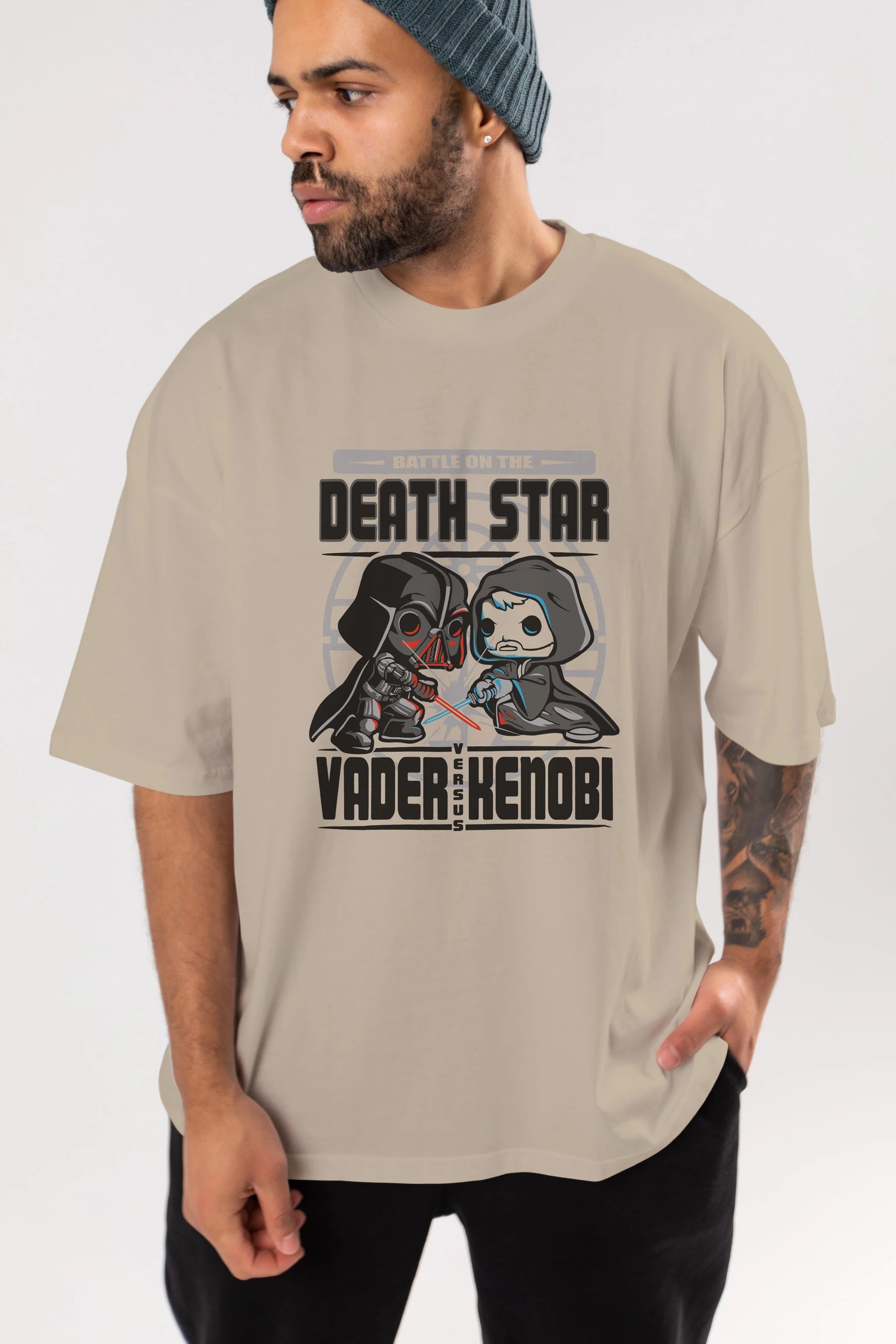 Vader Kenobi Ön Baskılı Oversize t-shirt Erkek Kadın Unisex %100 Pamuk Bisiklet Yaka tişort
