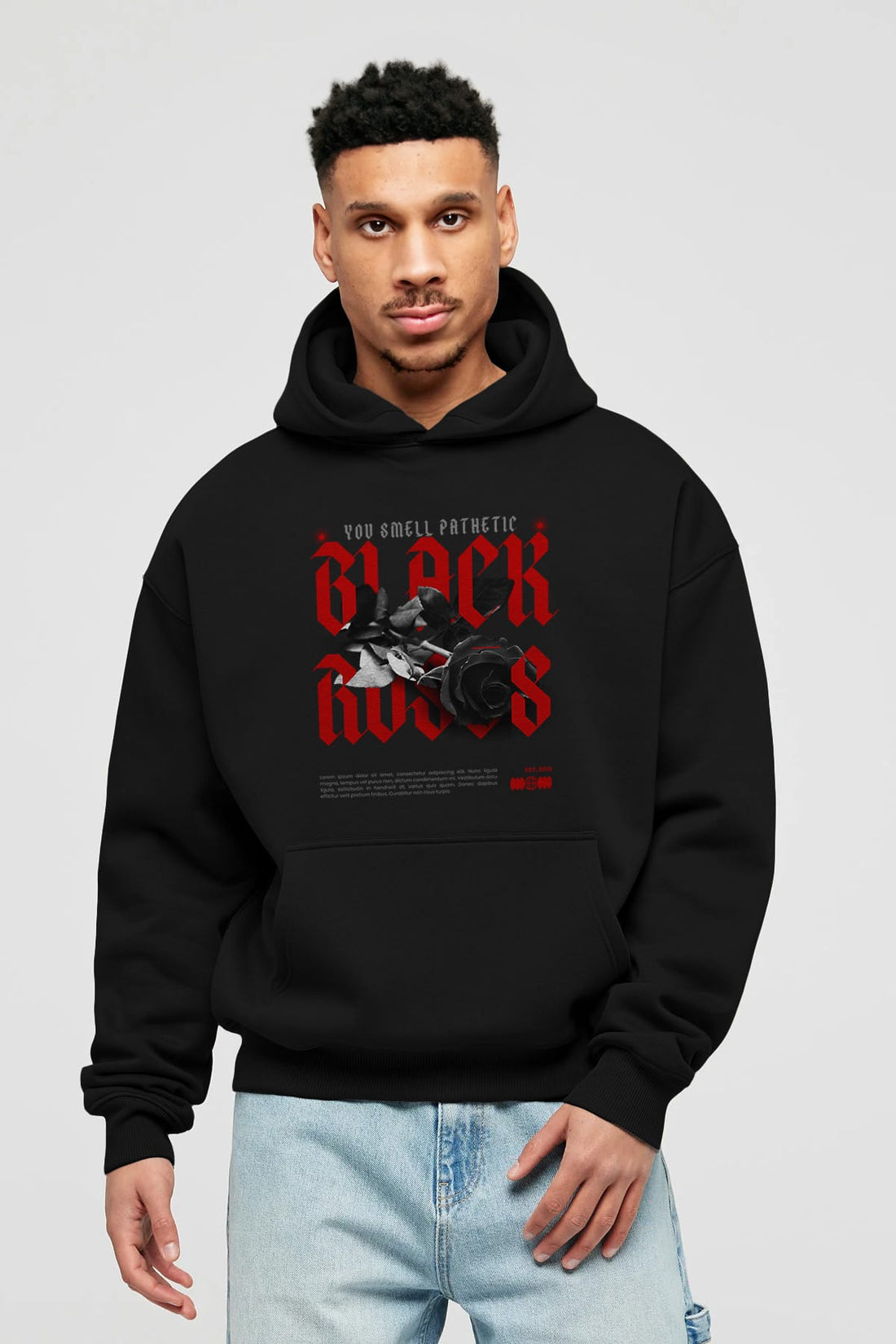 Black Roses Ön Baskılı Oversize Hoodie Kapüşonlu Sweatshirt Erkek Kadın Unisex