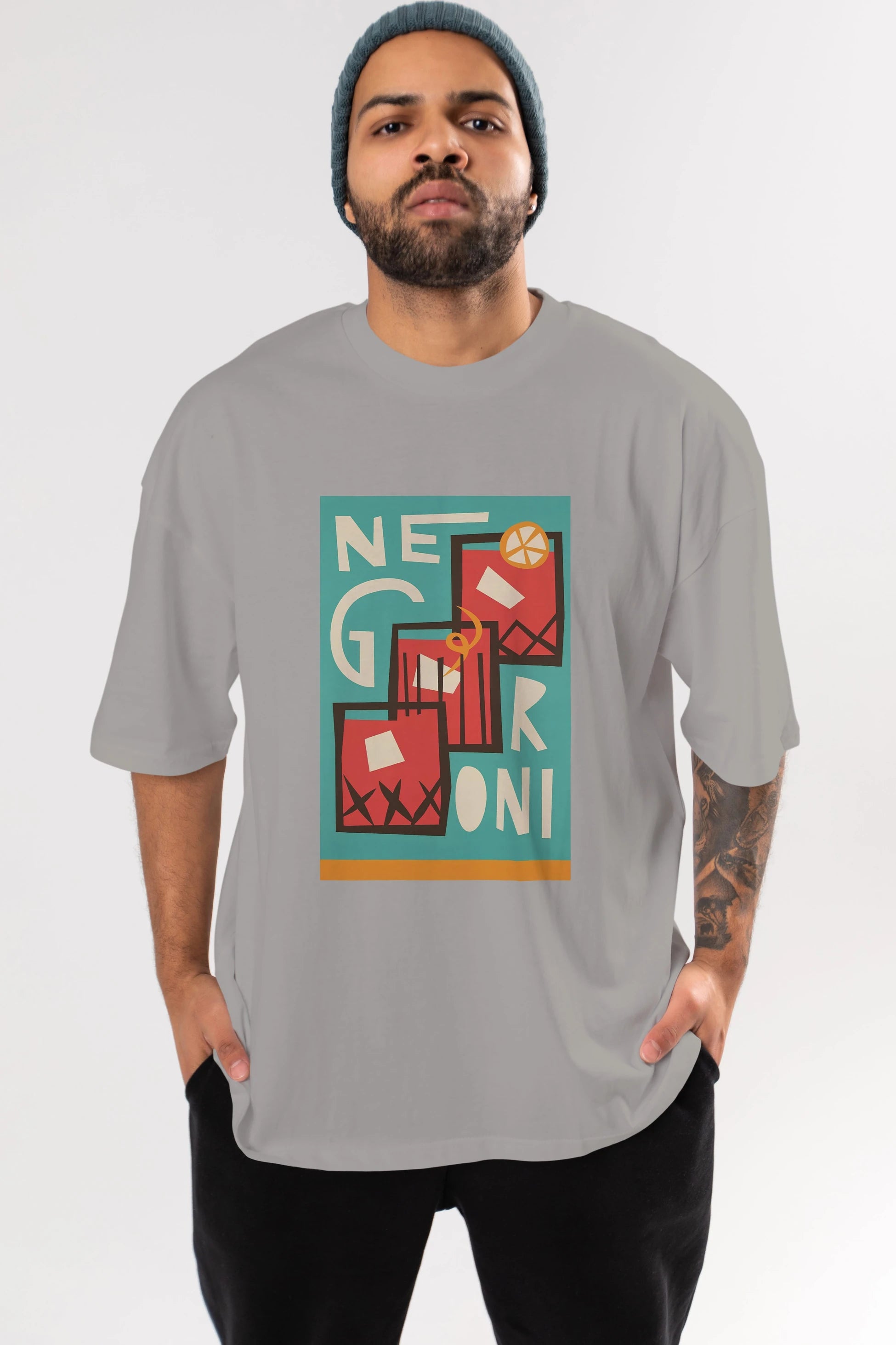 Negroni 3 Ön Baskılı Oversize t-shirt Erkek Kadın Unisex %100 Pamuk Bisiklet Yaka tişort