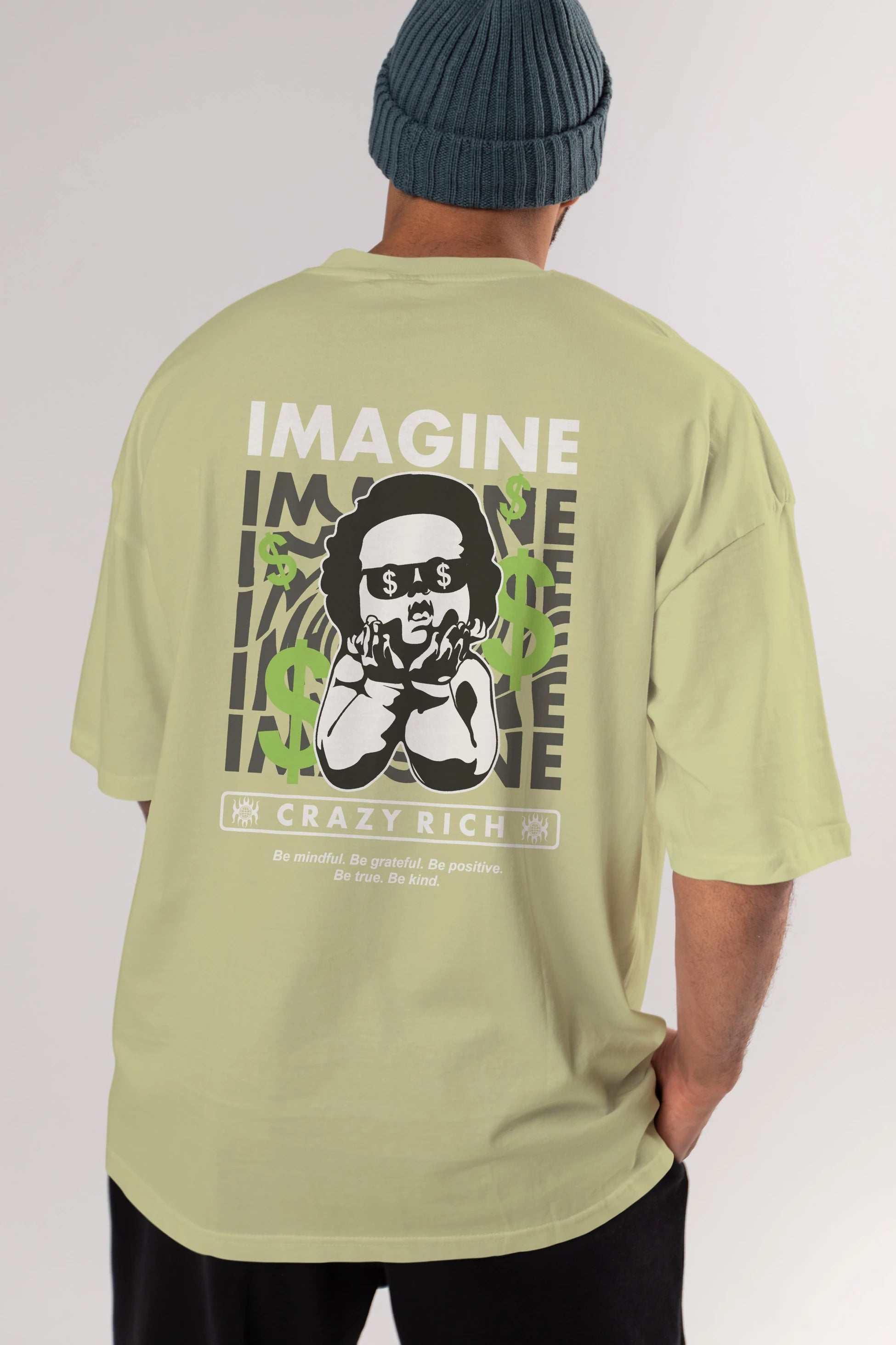 Imagine Crazy Rich Arka Baskılı Oversize t-shirt Erkek Kadın Unisex