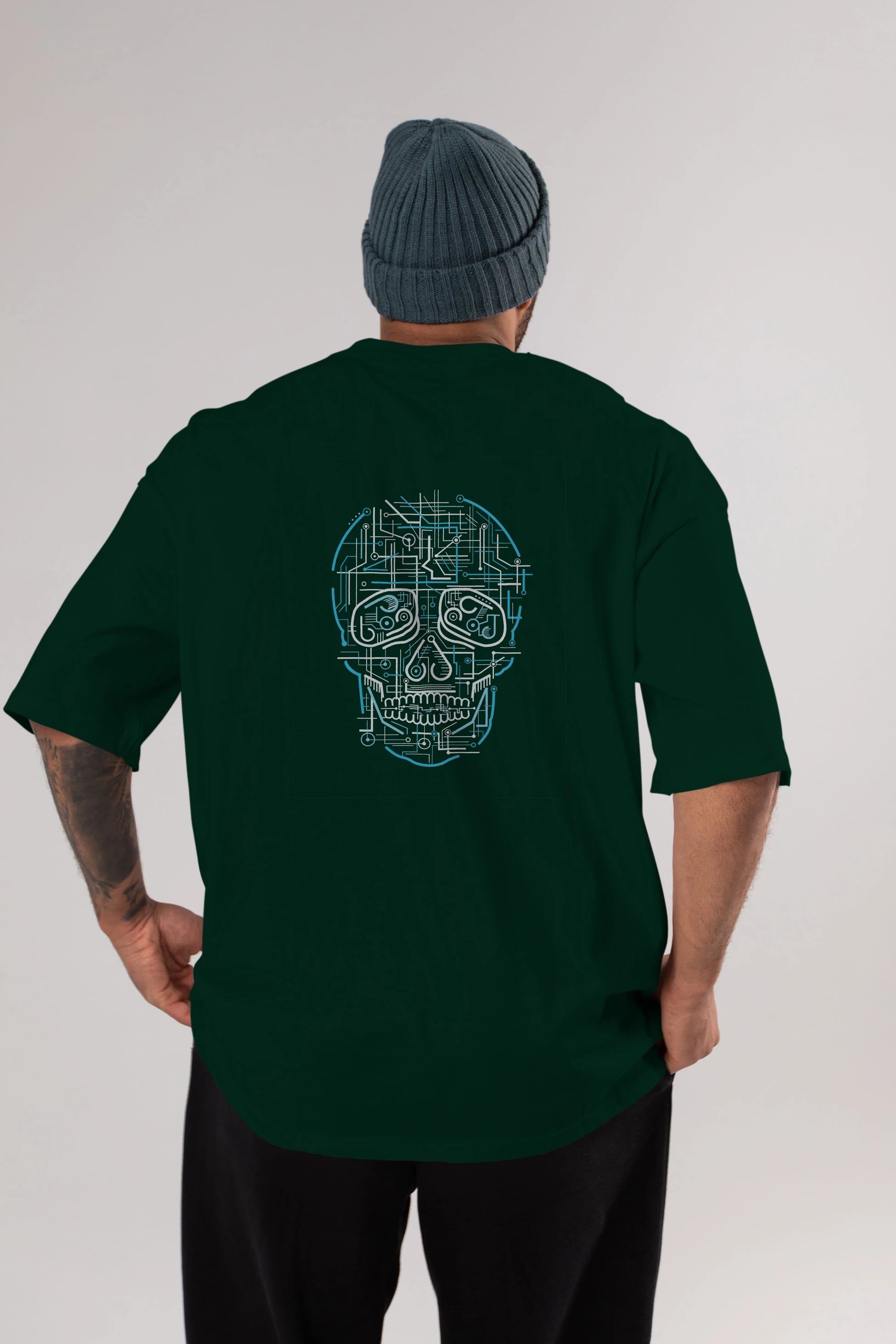 Electric Skull Arka Baskılı Oversize t-shirt %100 pamuk Erkek Kadın Unisex