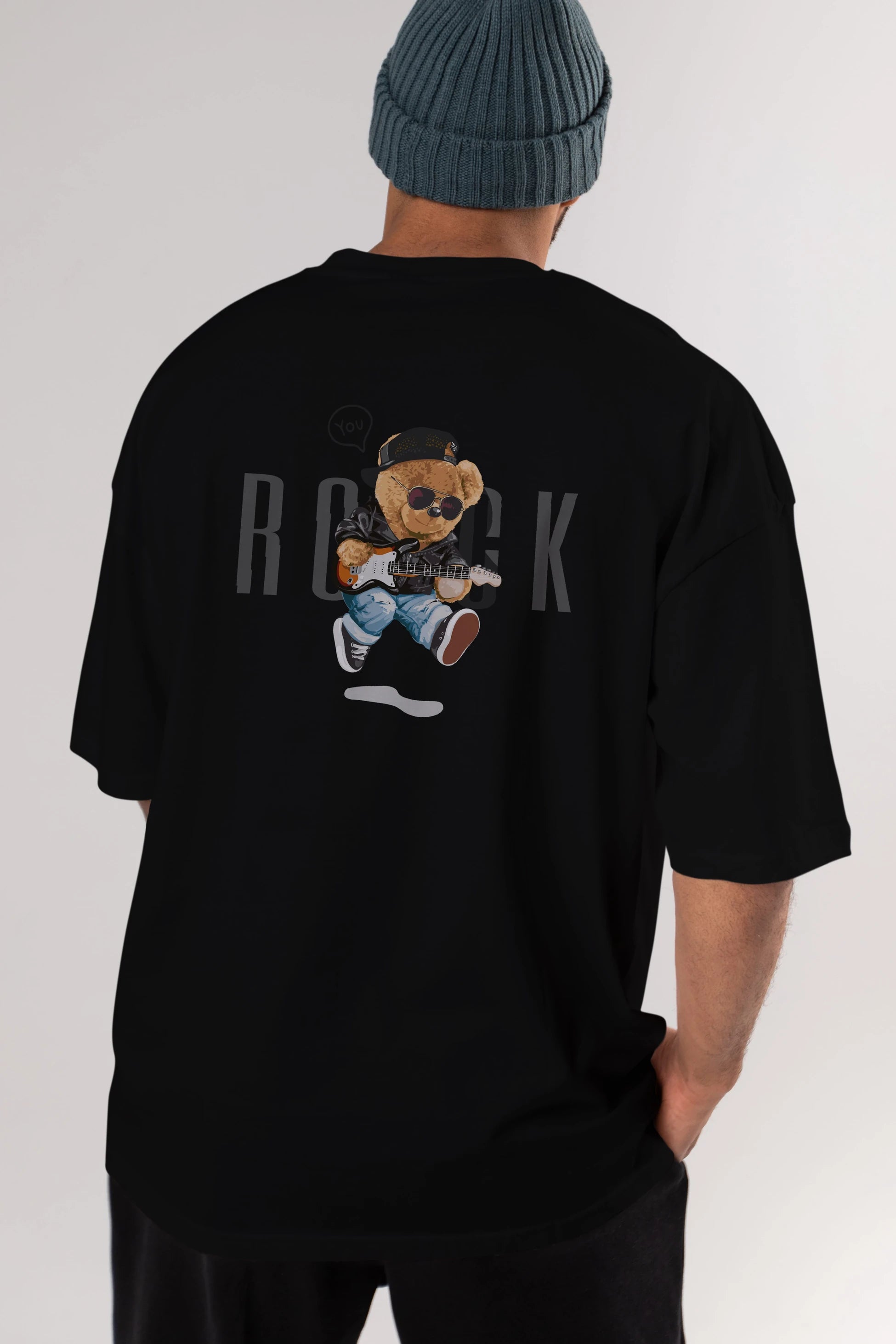 Teddy Bear Rock Arka Baskılı Oversize t-shirt Erkek Kadın Unisex %100 Pamuk