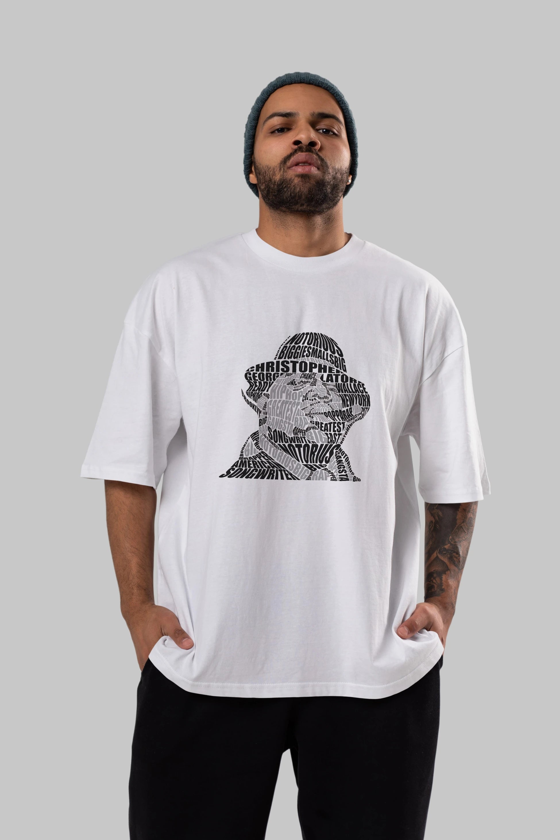 Notorious Big Calligram Ön Baskılı Oversize t-shirt %100 pamuk Erkek Kadın Unisex