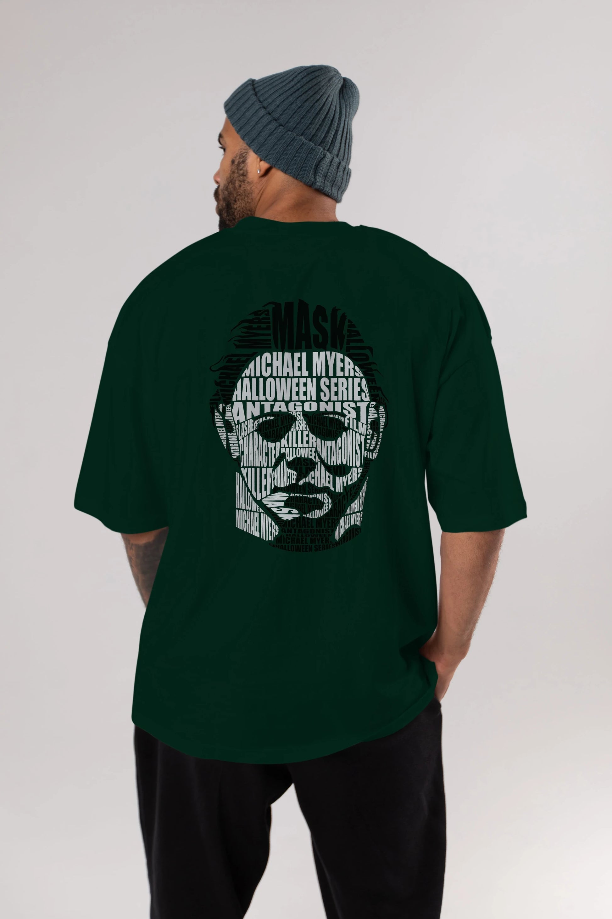 Michael Myers Calligram Arka Baskılı Oversize t-shirt %100 pamuk Erkek Kadın Unisex