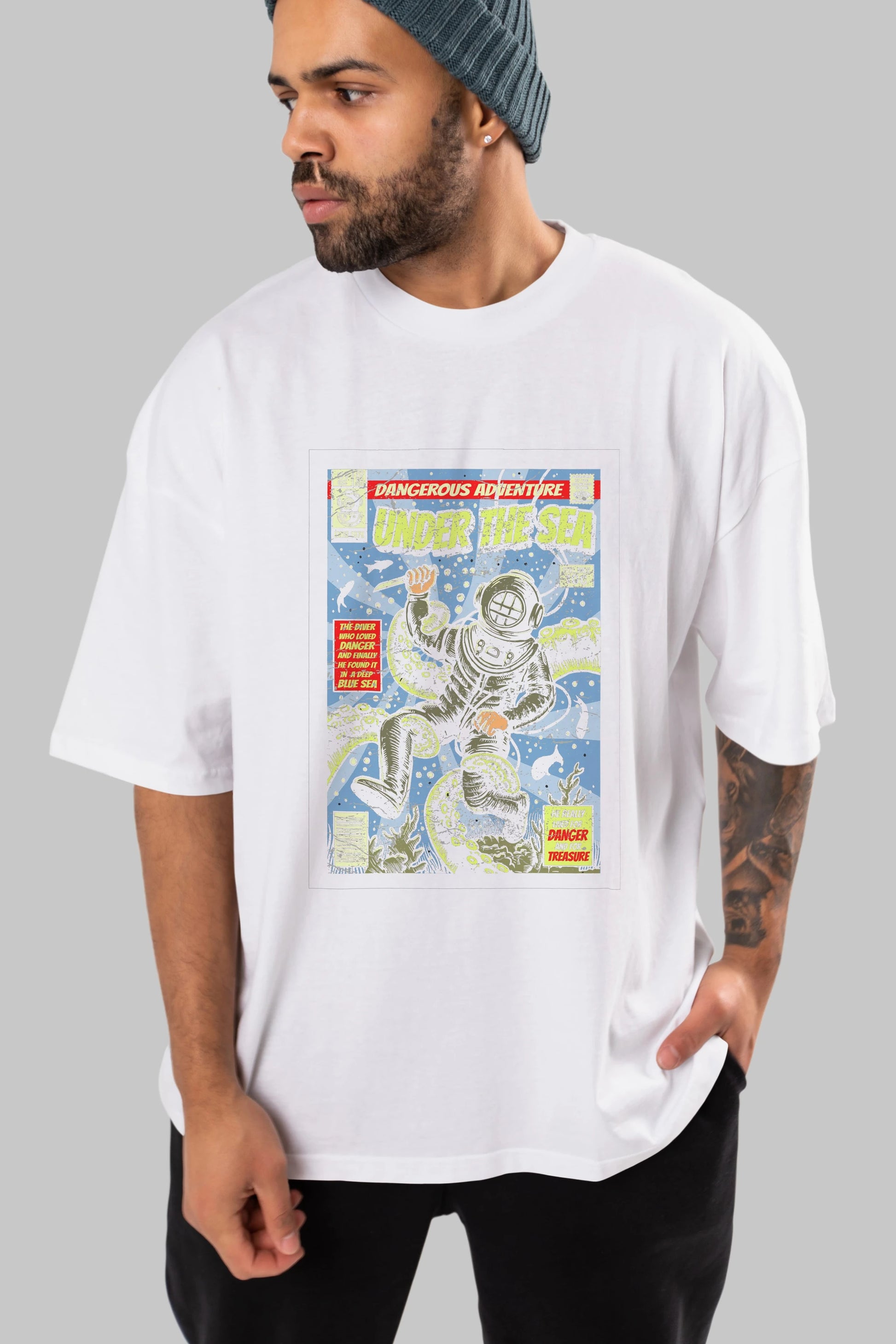 Under The Sea Ön Baskılı Oversize t-shirt Erkek Kadın Unisex %100 Pamuk tişort