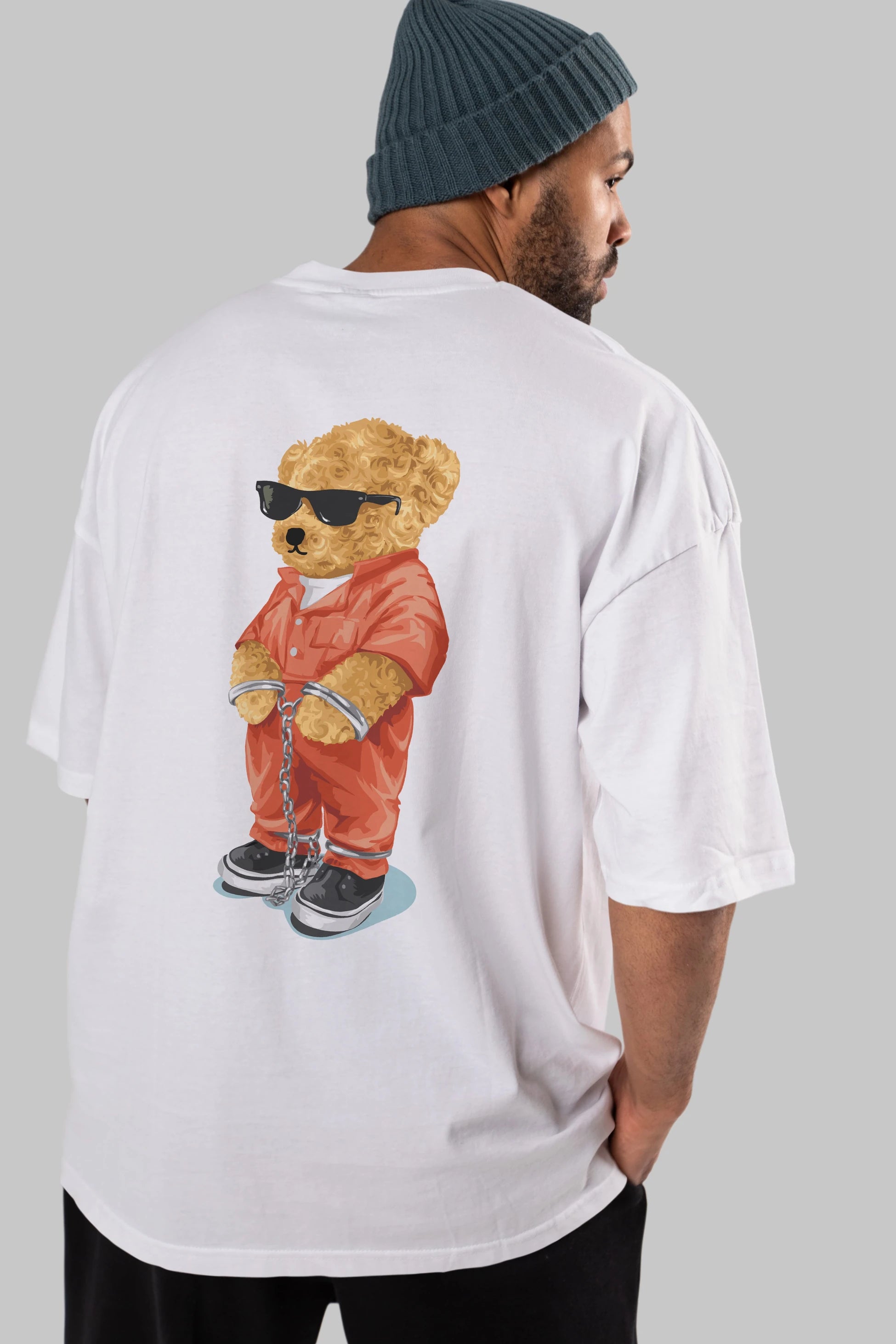 Teddy Bear Kodes Arka Baskılı Oversize t-shirt Erkek Kadın Unisex %100 Pamuk