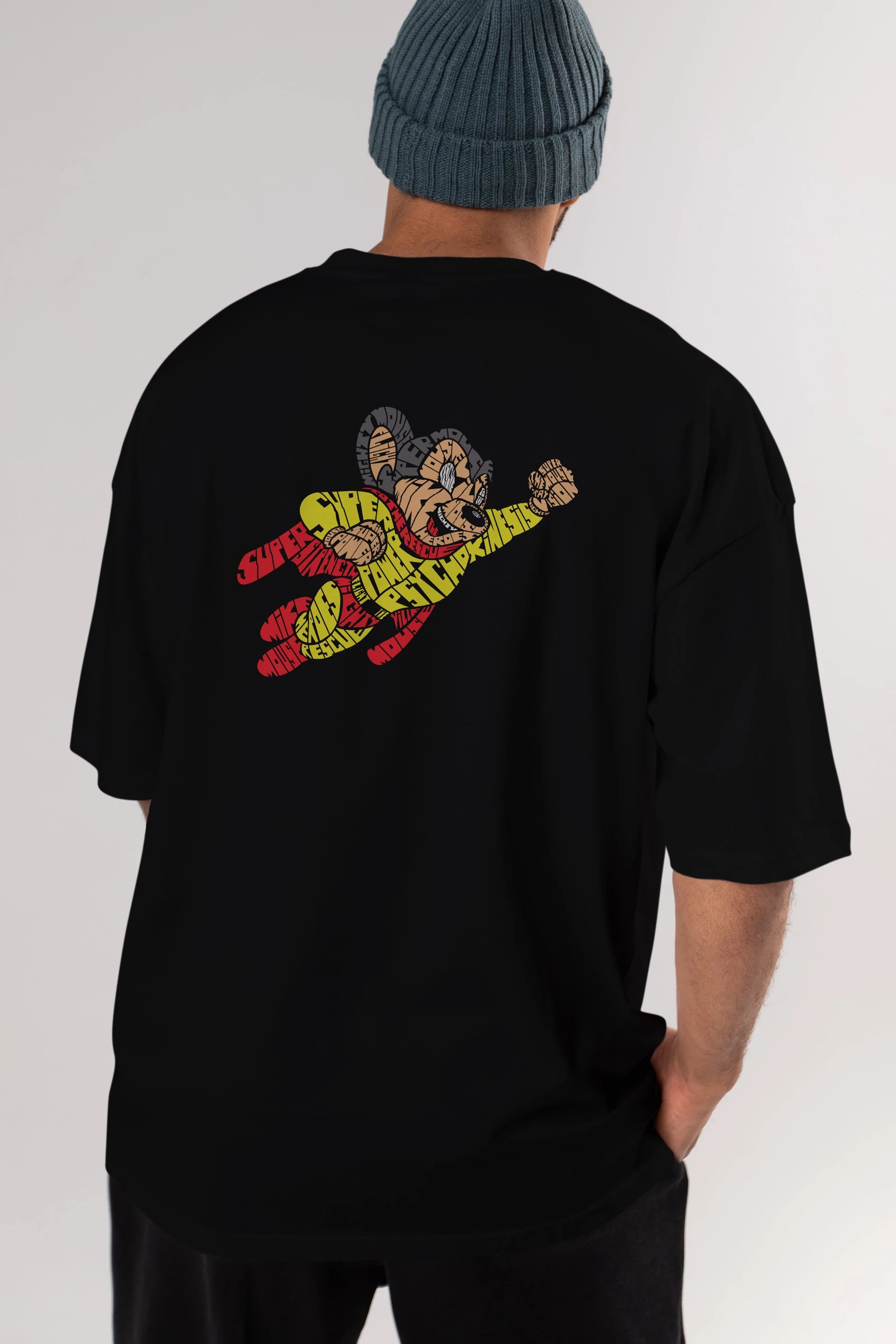 Mighty Mouse Arka Baskılı Oversize t-shirt %100 pamuk Erkek Kadın Unisex