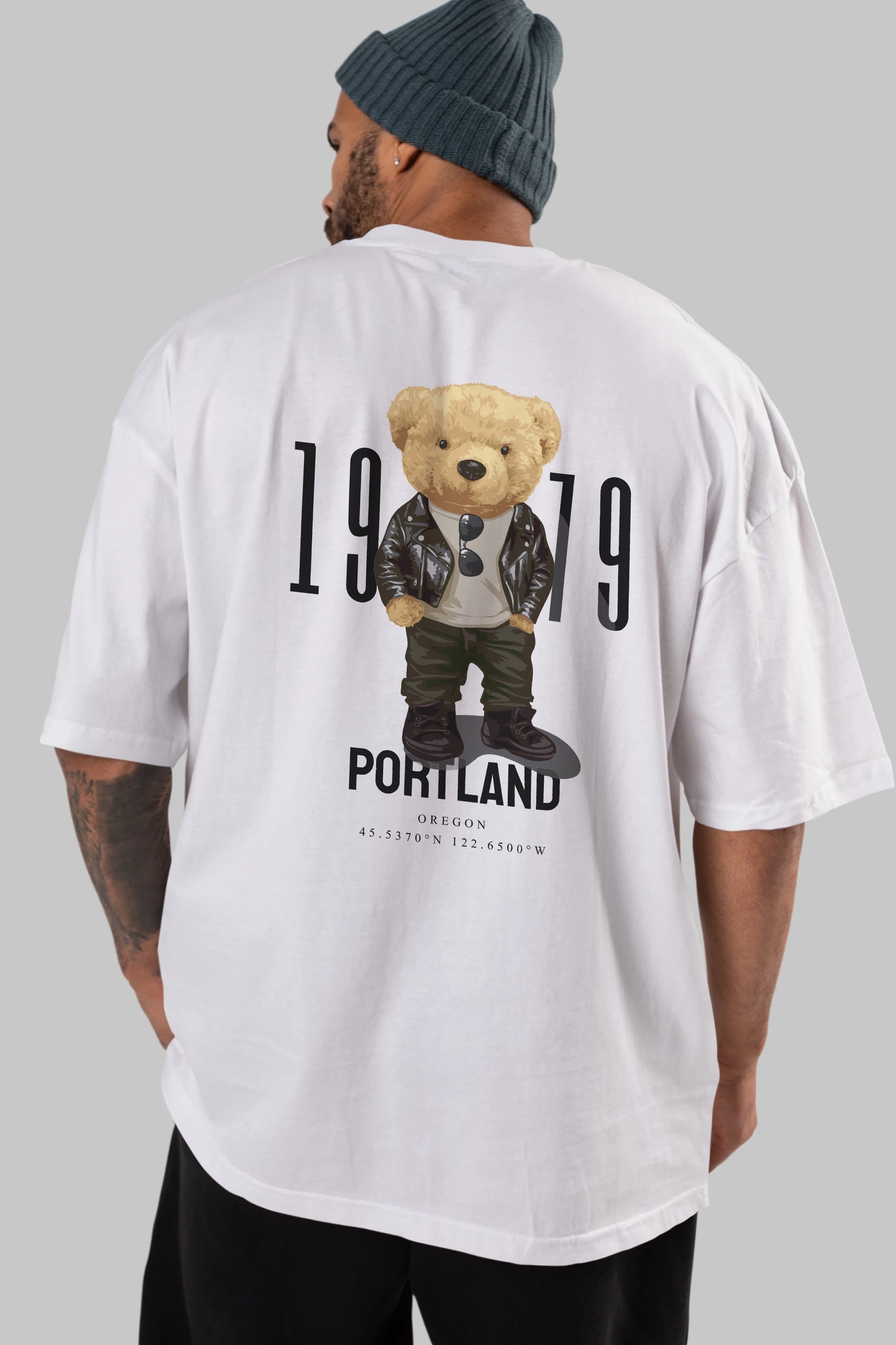 Teddy Bear Portland Arka Baskılı Oversize t-shirt Erkek Kadın Unisex %100 Pamuk