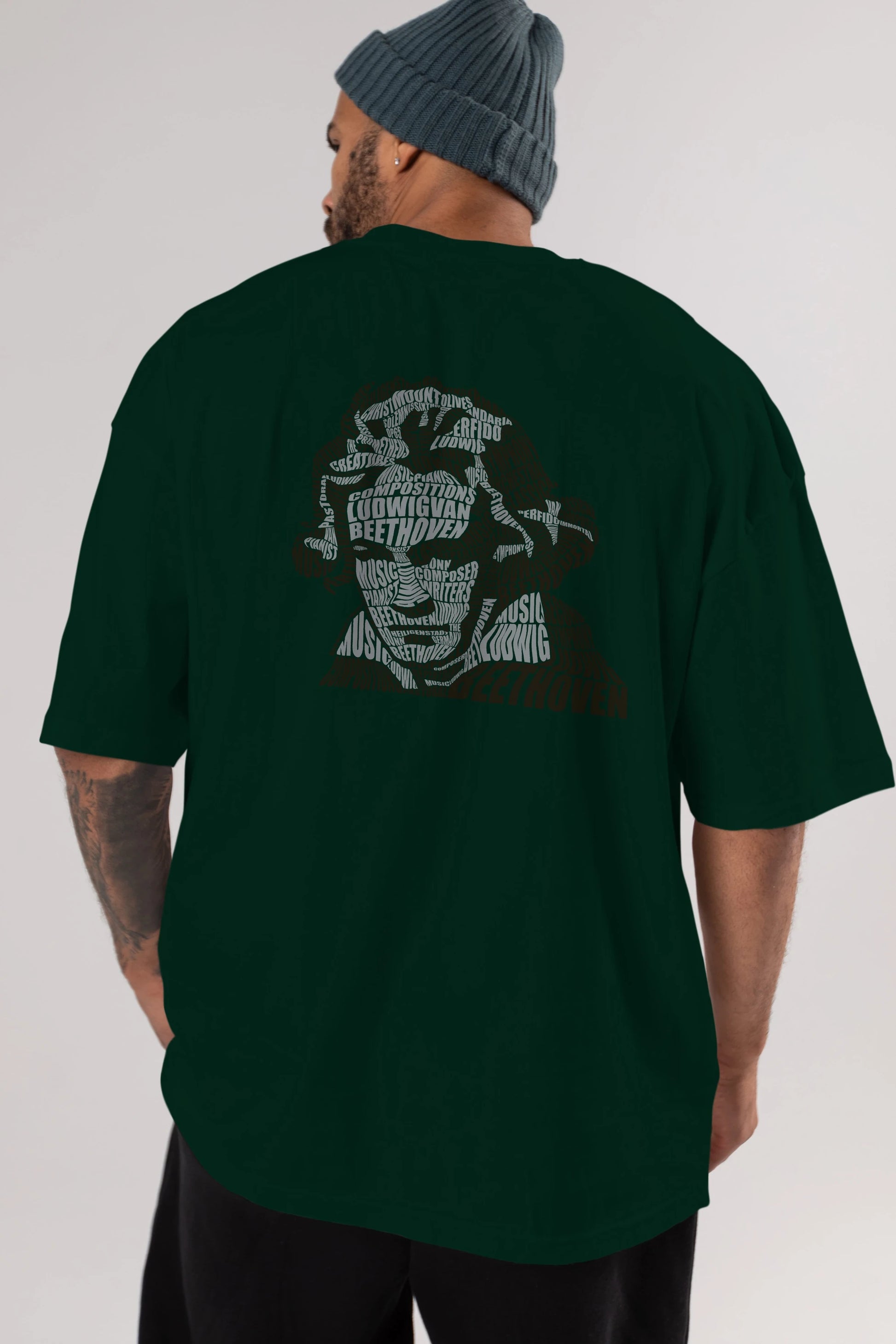 Ludwig van Beethoven Calligram Arka Baskılı Oversize t-shirt %100 pamuk Erkek Kadın Unisex