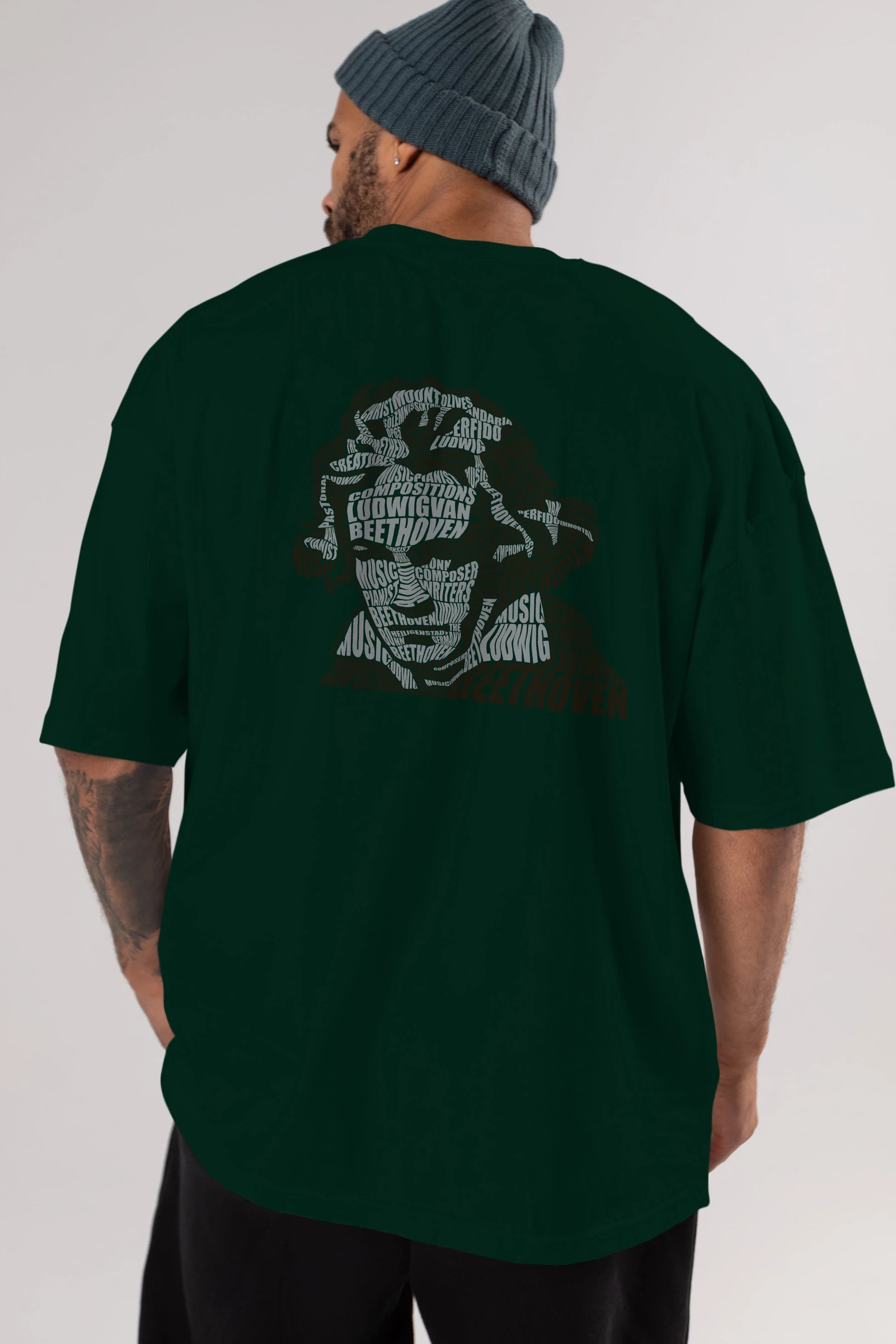 Ludwig van Beethoven Calligram Arka Baskılı Oversize t-shirt %100 pamuk Erkek Kadın Unisex