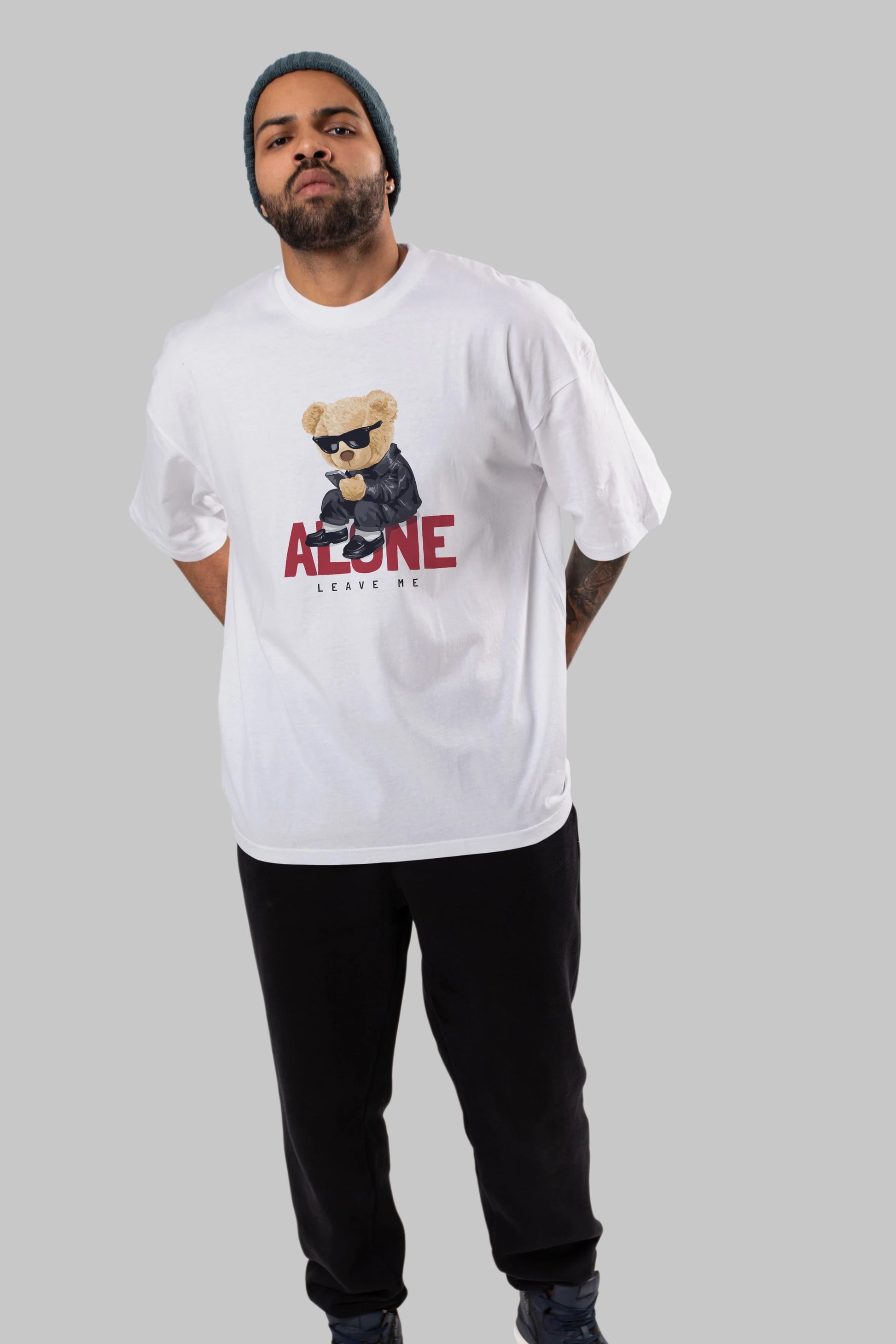 Teddy Bear Alone Ön Baskılı Oversize t-shirt Erkek Kadın Unisex %100 Pamuk