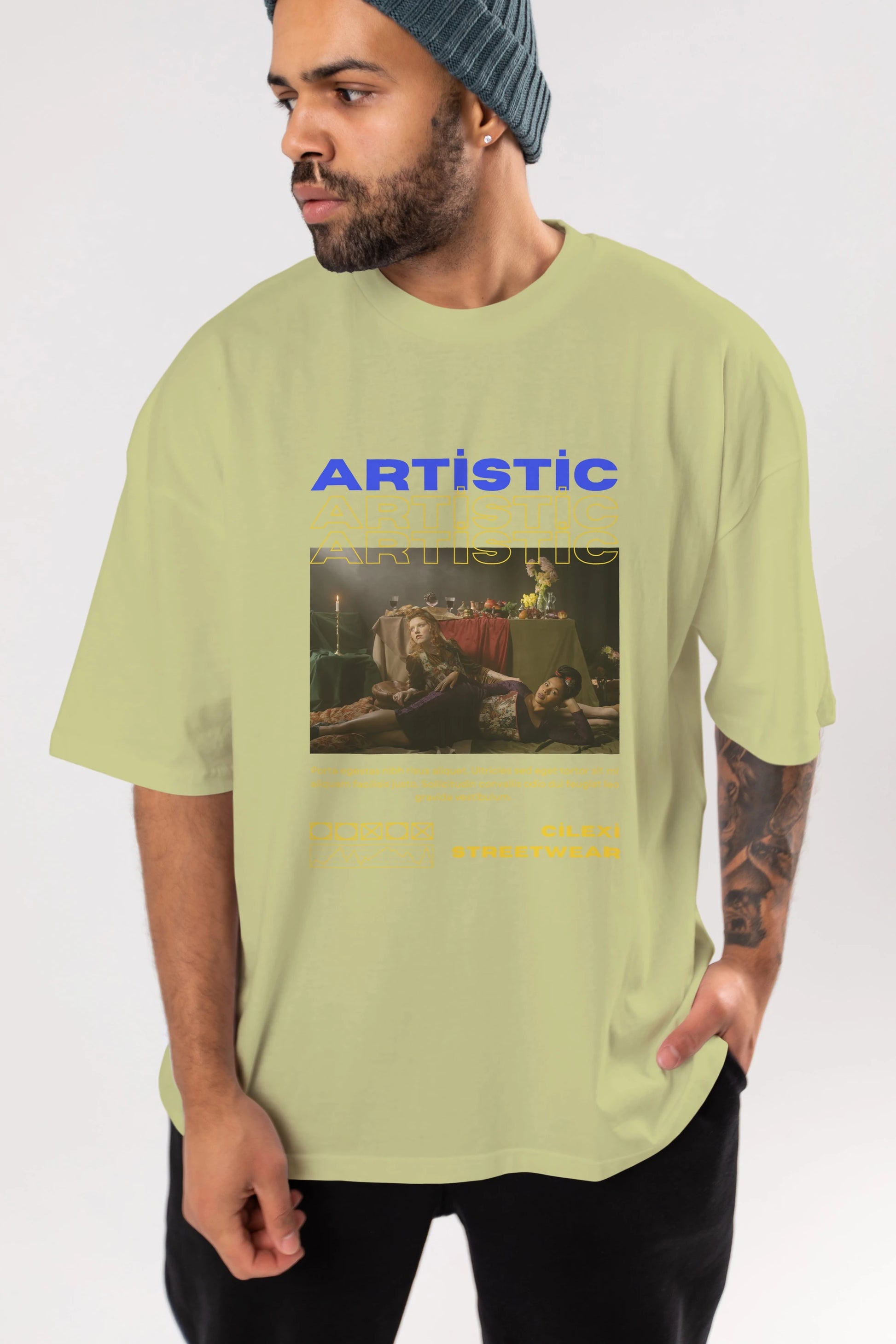 Artistic Yazılı Streetwear Ön Baskılı Oversize t-shirt Erkek Kadın Unisex