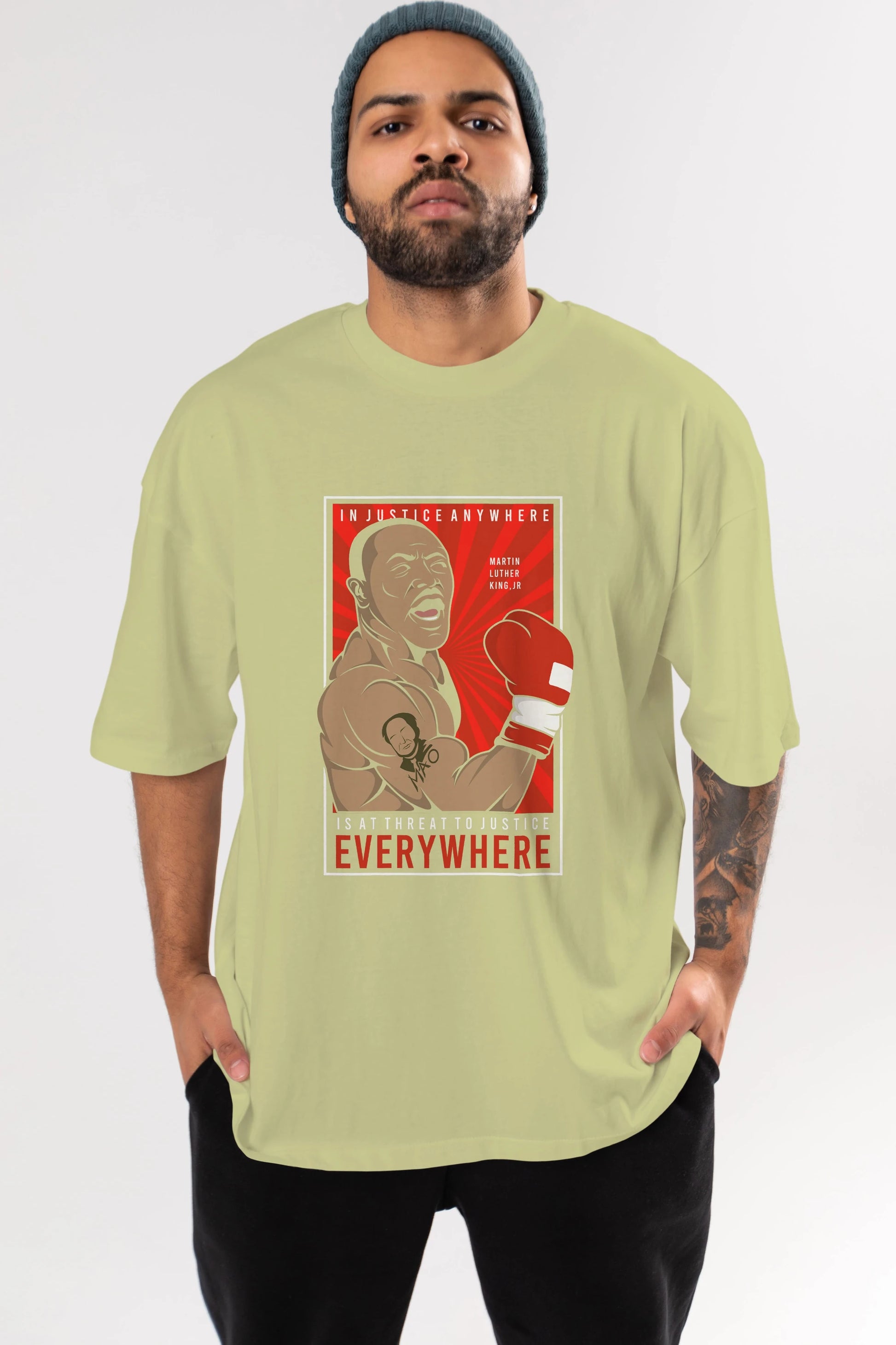 Luther King Boxer Ön Baskılı Oversize t-shirt Erkek Kadın Unisex %100 Pamuk tişort